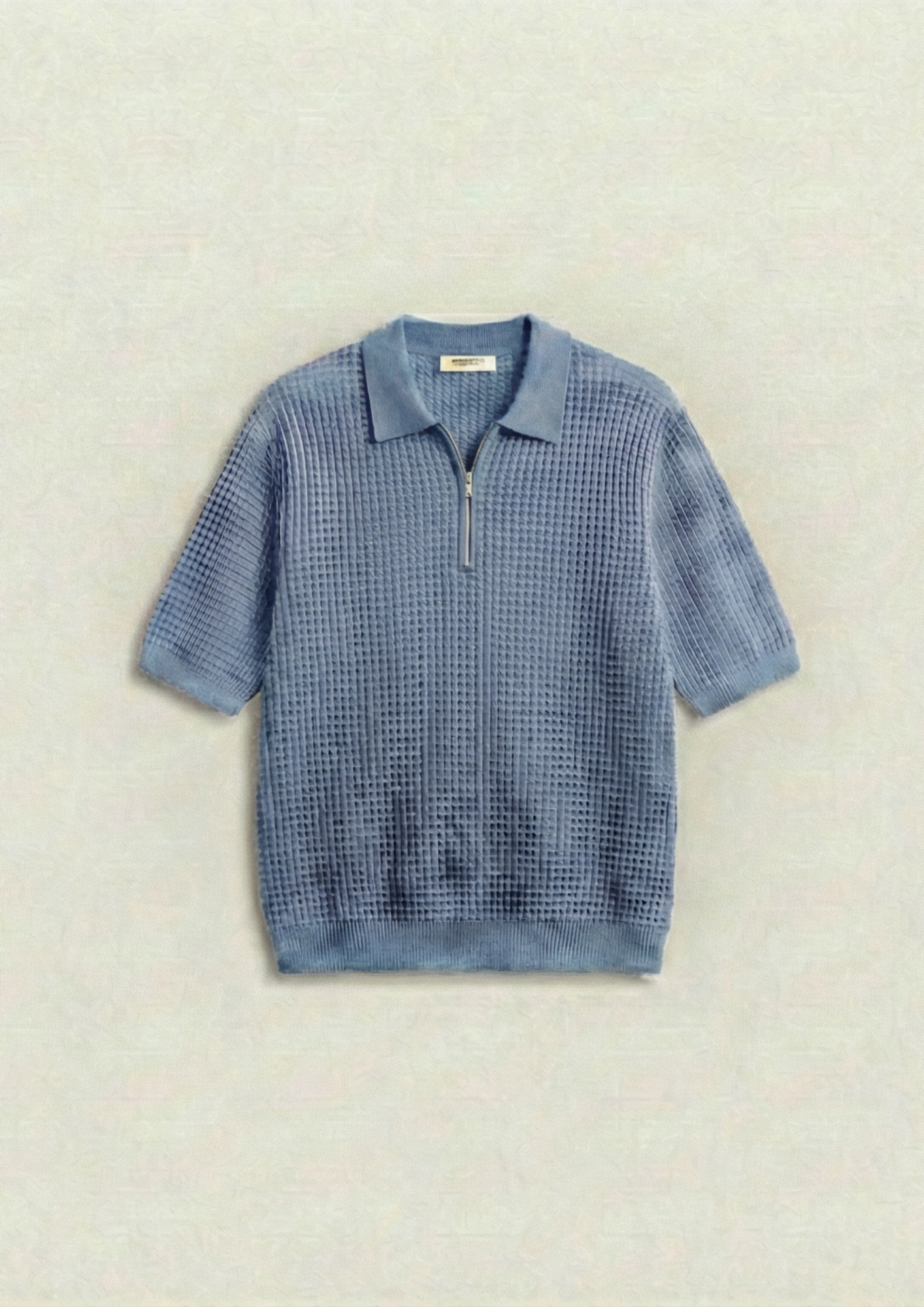 Pack of 2 – Waffle Knit Zipper Polo - (White – Light Blue)