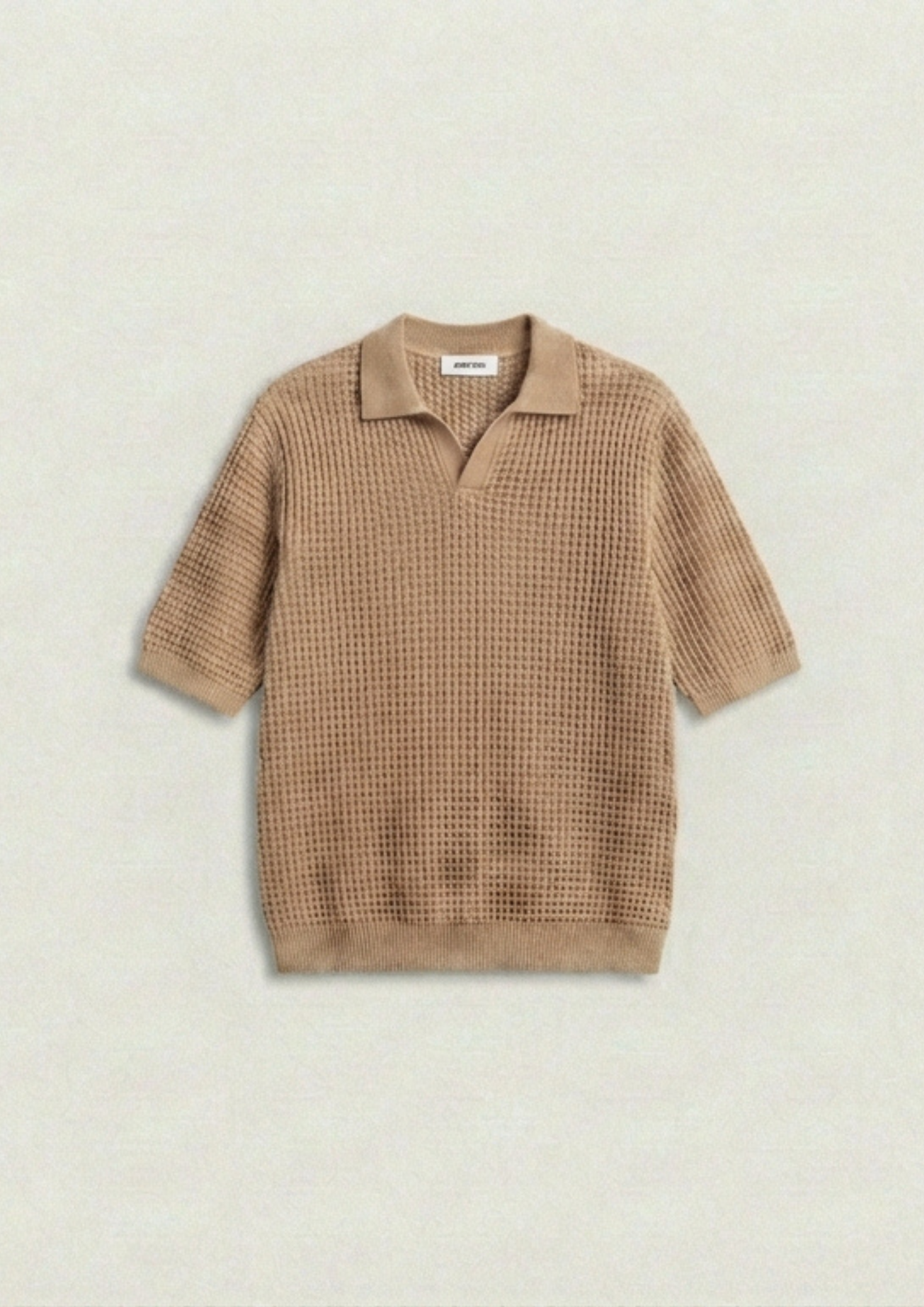 2 Piece Waffle Knit Polo T-Shirt (Black – Desert Sand)