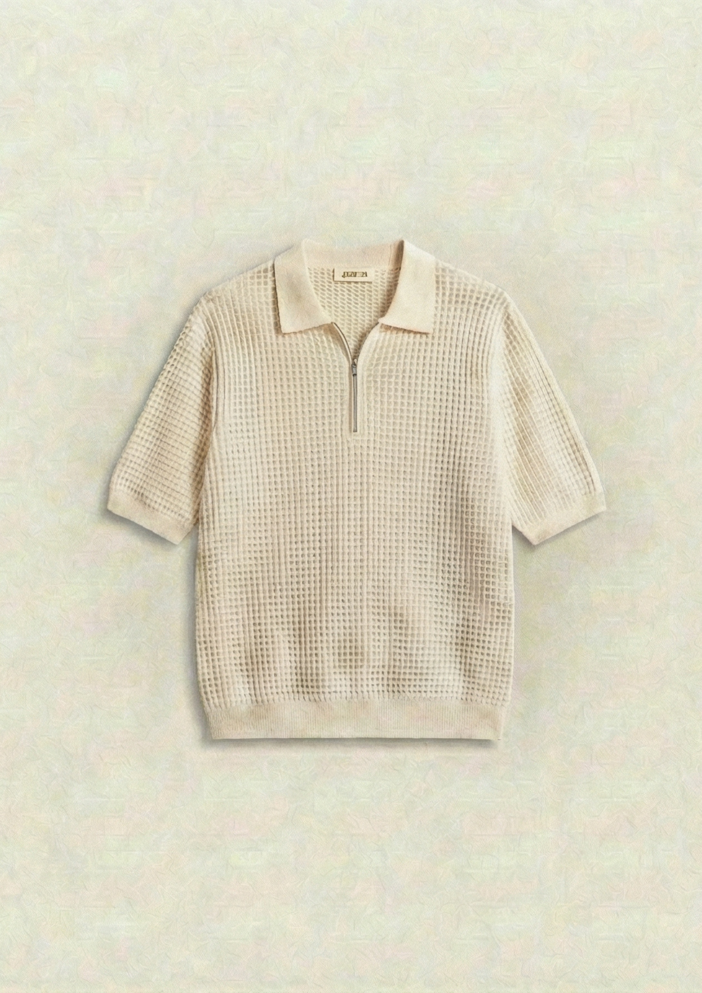 Pack of 2 – Waffle Knit Zipper Polo - (Black – Cream)