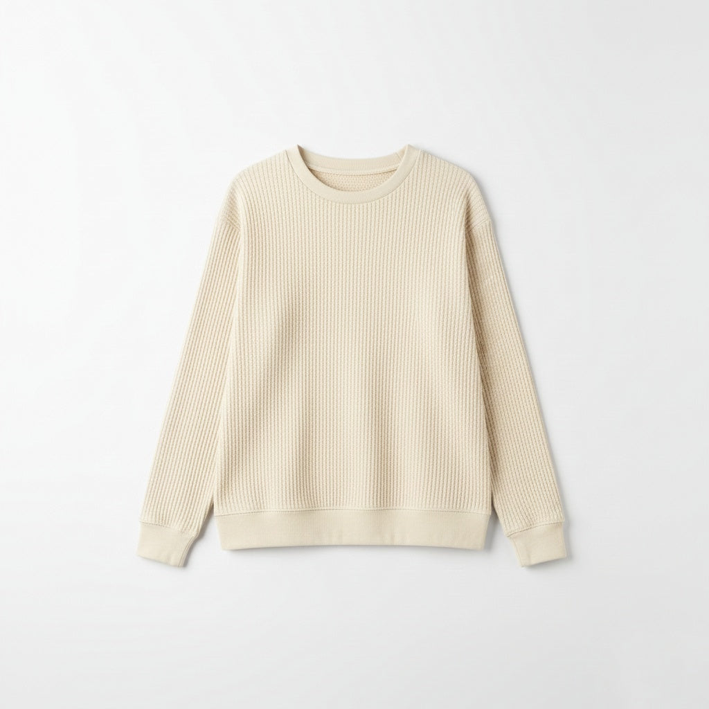 2 Pieces Waffle Knit Tees ( OLIVE GREEN & CEREAM )