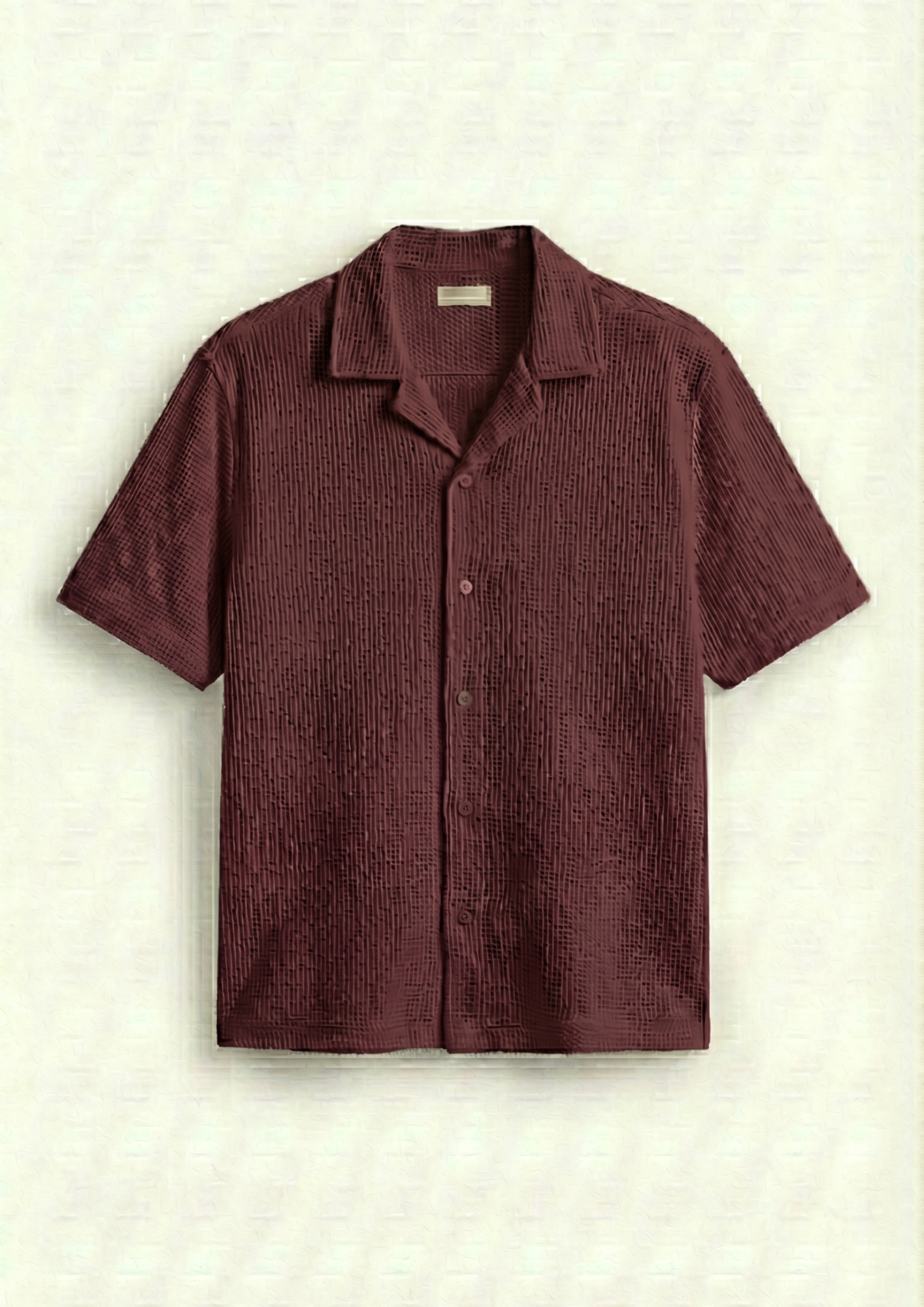 Pack Of 2 Waffle Knit Cuben Collar Shirt - (White - Maroon)