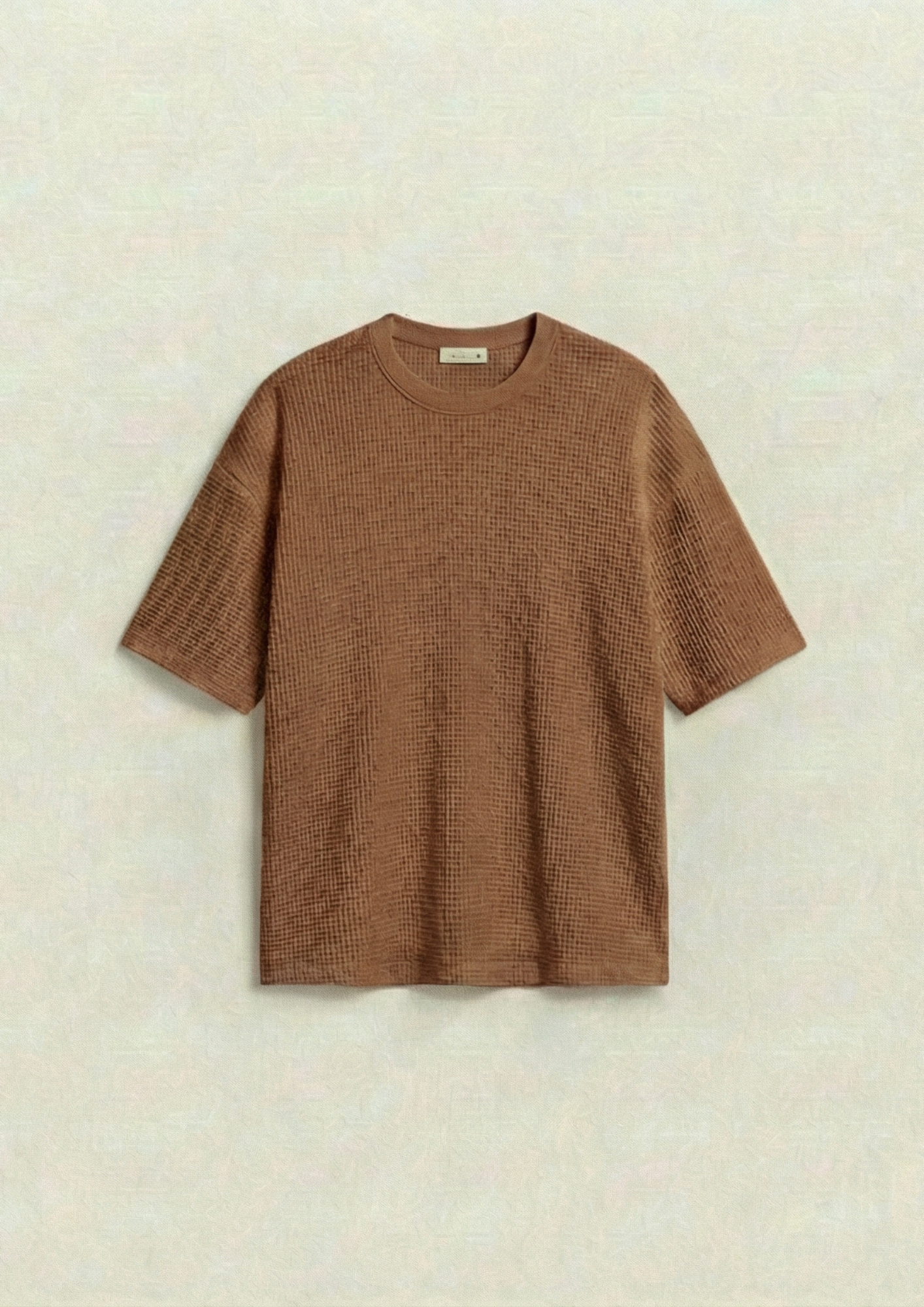 Waffle Knit Oversized Tees - Brown