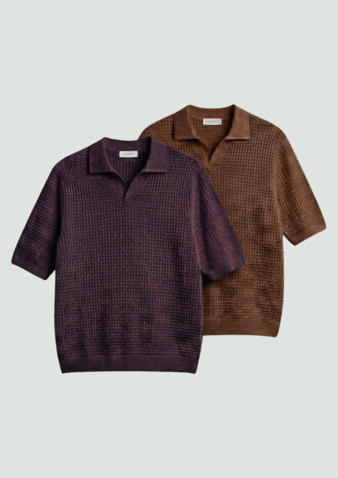 2 Piece Waffle Knit Polo T-Shirt (Brown – Midnight Plum)