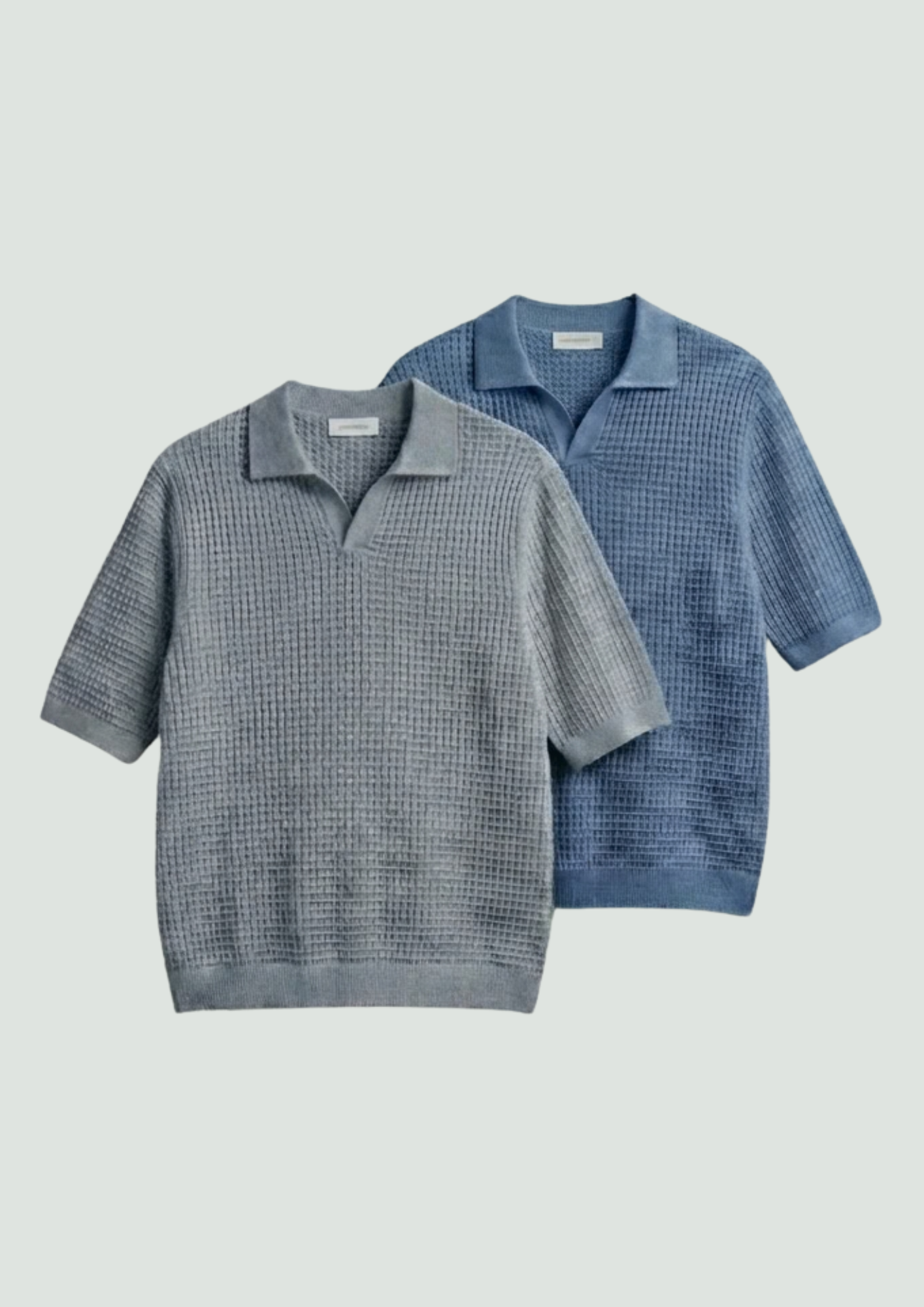 2 Piece Waffle Knit Polo T-Shirt (Steel Blue – Steel Gray)