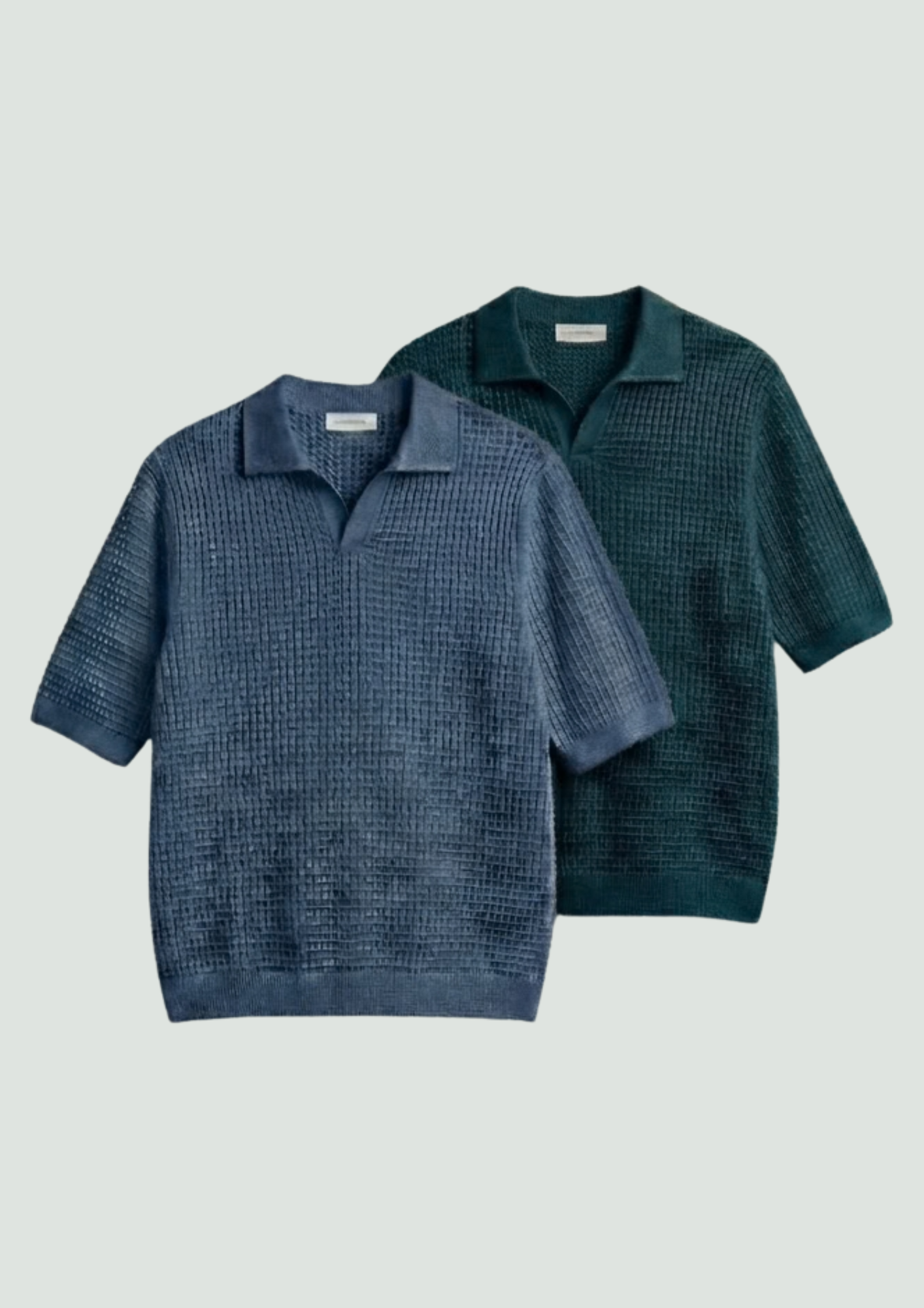 2 Piece Waffle Knit Polo T-Shirt (Steel Blue – Dark Teal)