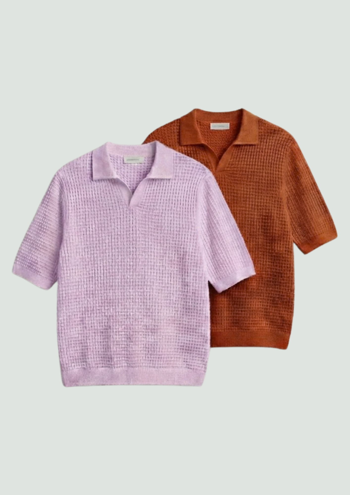 2 Piece Waffle Knit Polo T-Shirt (Lilac – Rust)
