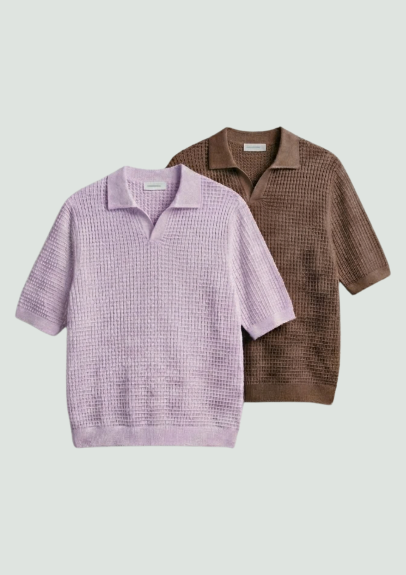 2 Piece Waffle Knit Polo T-Shirt (Lilac – Mocha)