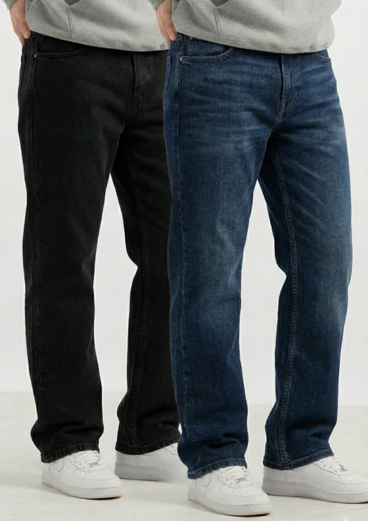 Men's Regular Fit Pack Of 2 - Jeans (Black & Dark blue)