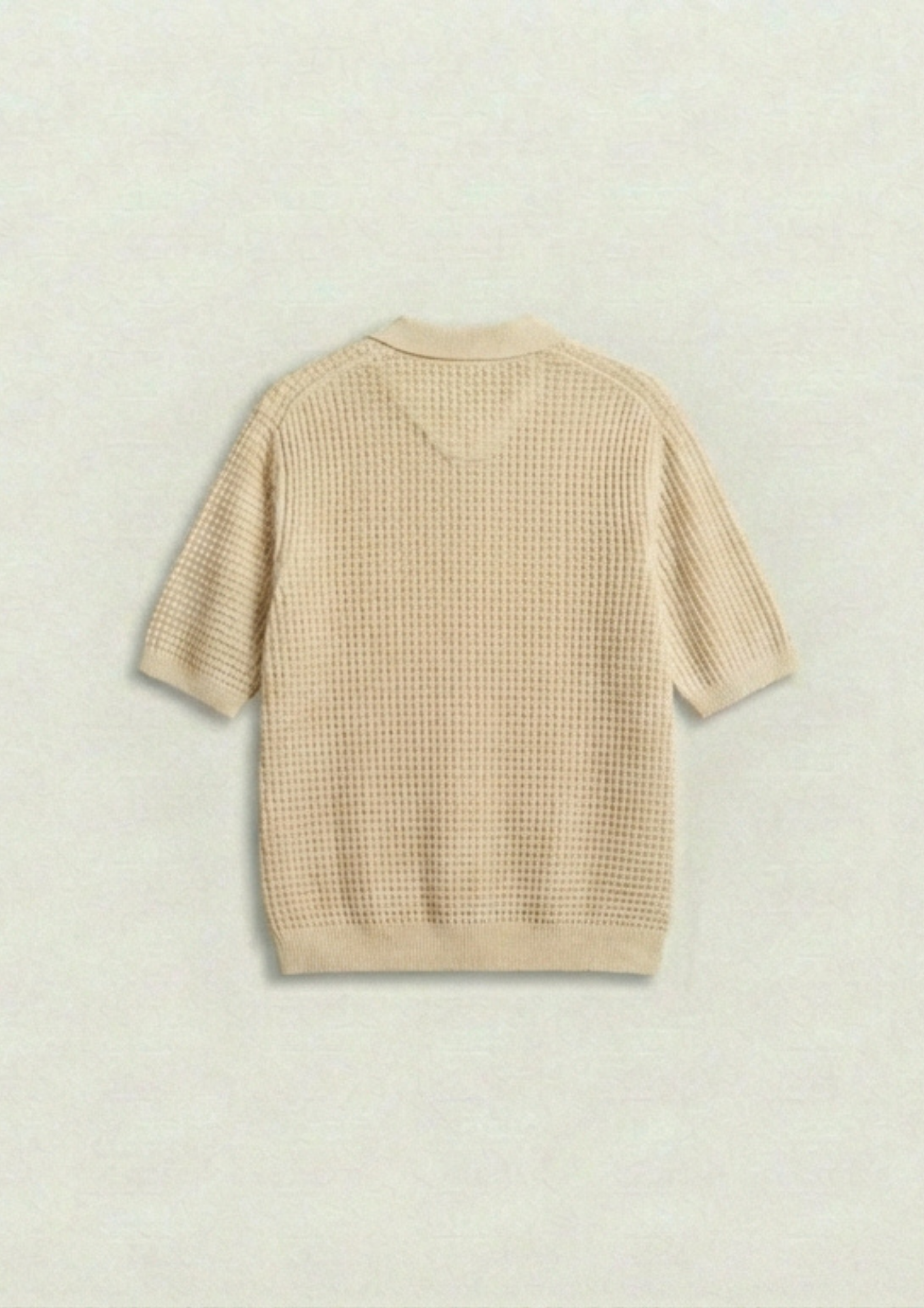 2 Piece Waffle Knit Polo T-Shirt (Cream – Maroon)