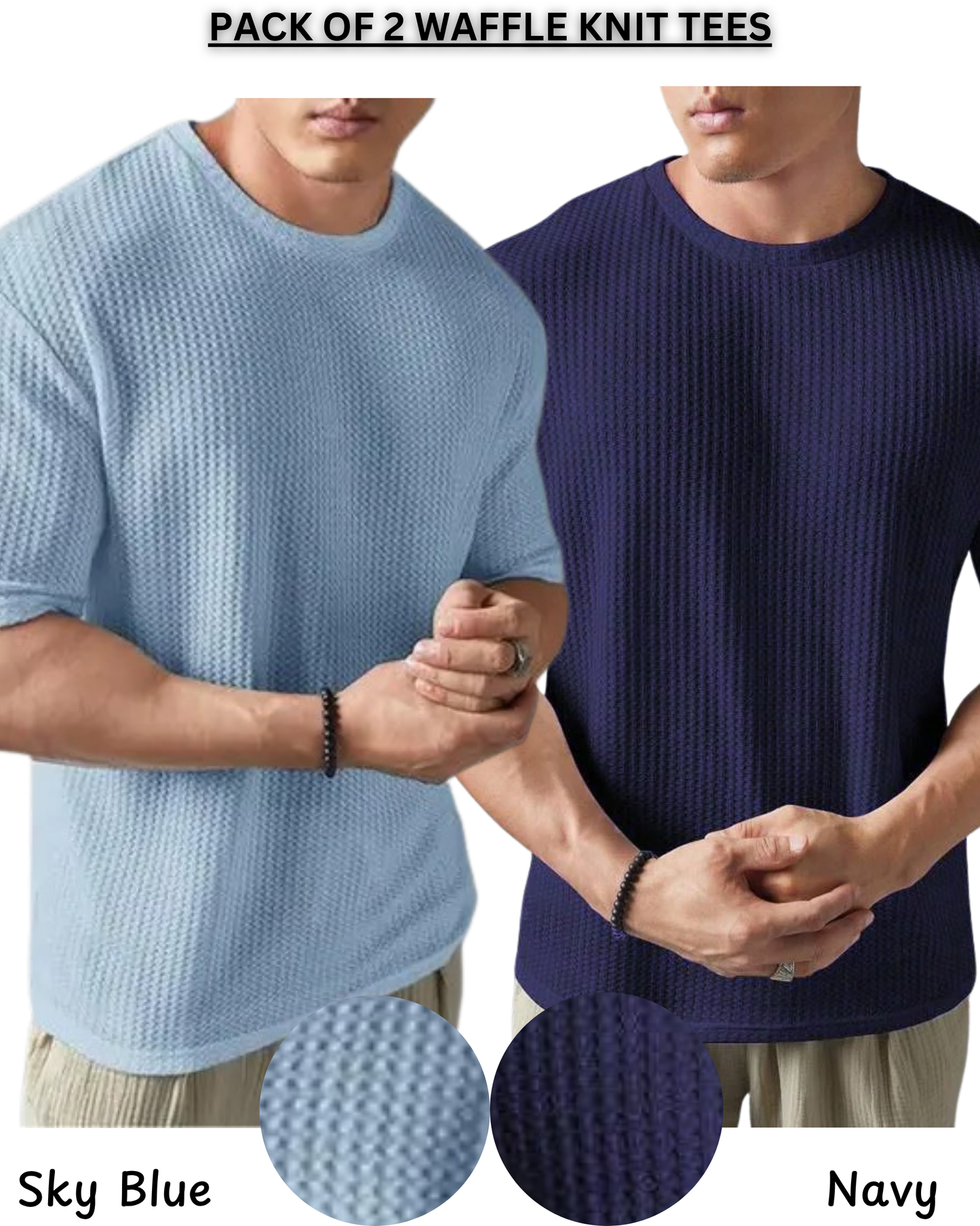 Pack of 2 – Waffle Knit Tees (Navy Blue & Sky Blue)