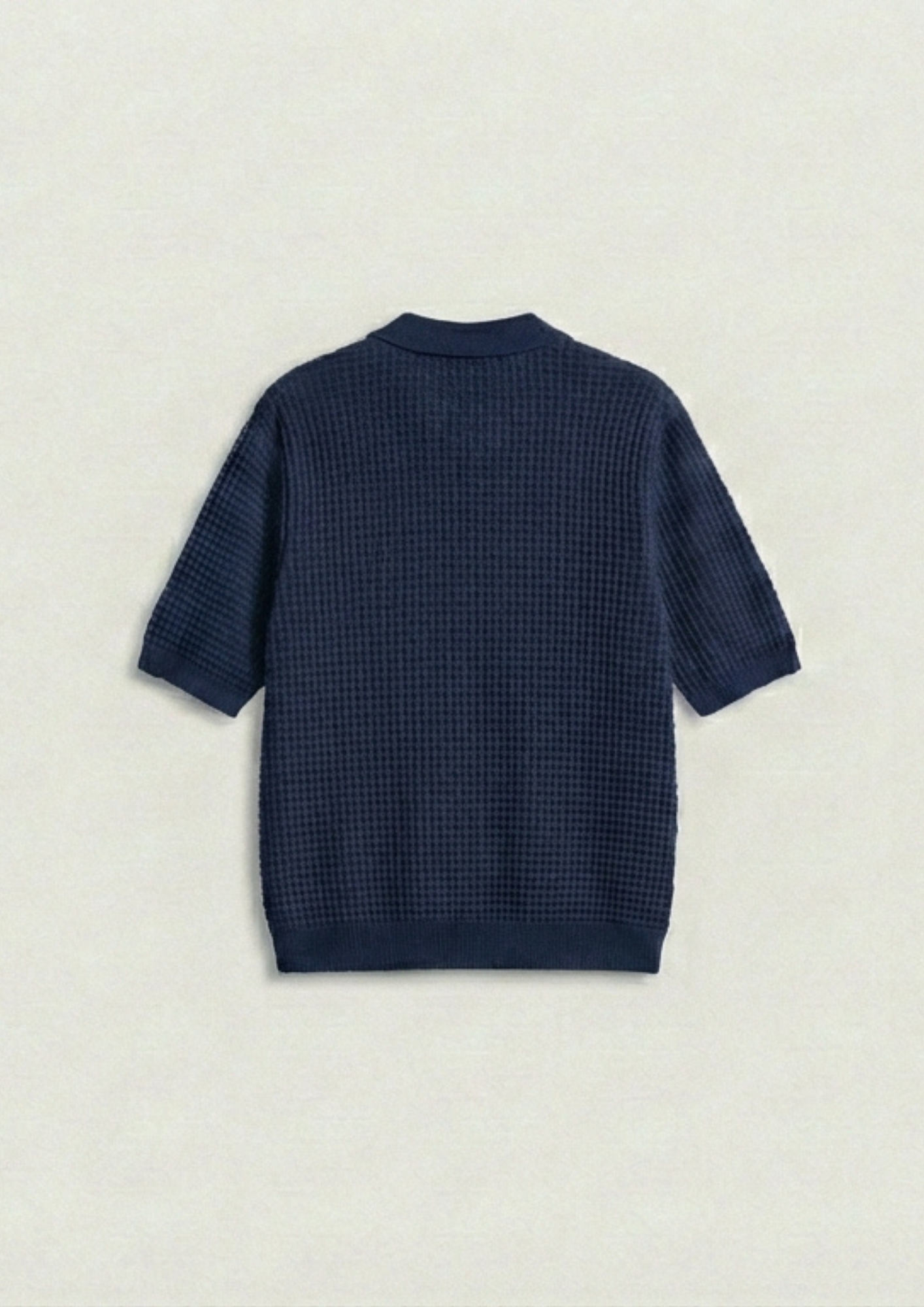 Waffle Knit Polo T-Shirt - Navy