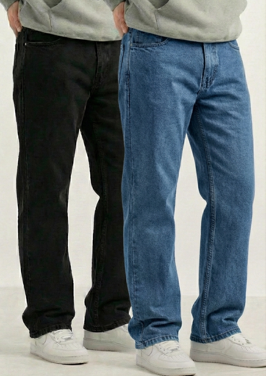 Men's Regular Fit Pack Of 2 - Jeans (Black & blue)