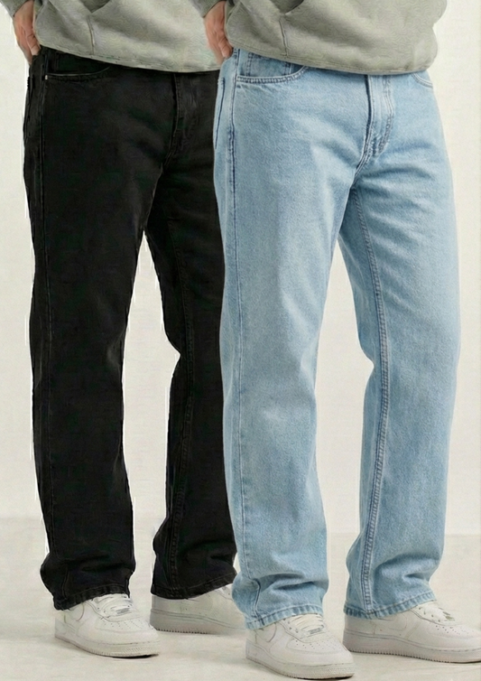 Men's Regular Fit Pack Of 2 - Jeans (Black & Light blue)