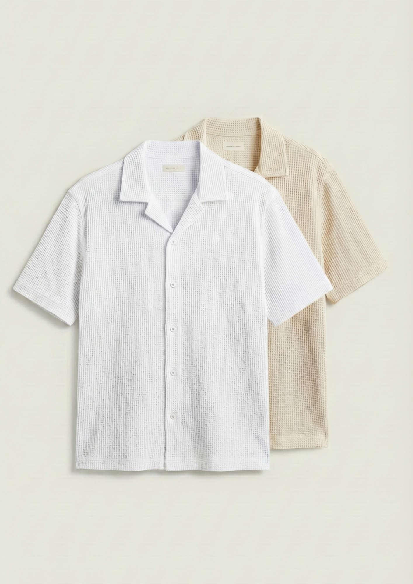 Pack Of 2 Waffle Knit Cuben Collar Shirt - (White - Cream)