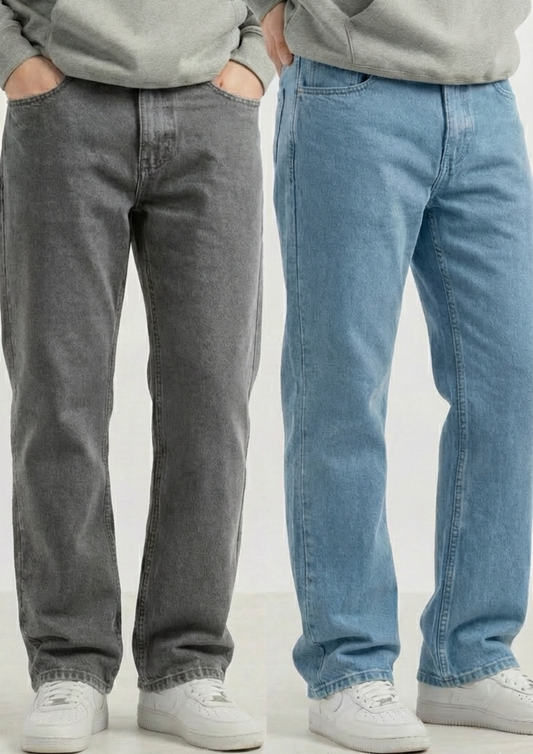 Men's Regular Fit Pack Of 2 - Jeans (Gray & Light blue)