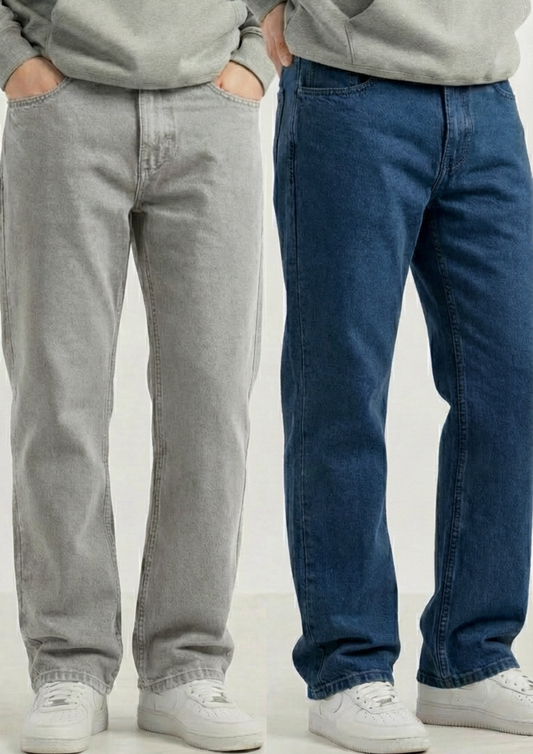 Men's Regular Fit Pack Of 2 - Jeans (Gray & Dark blue)
