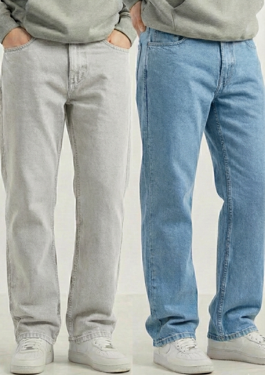 Men's Regular Fit Pack Of 2 - Jeans (Light gray & blue)