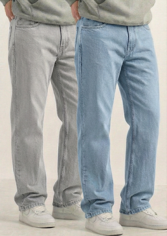 Men's Regular Fit Pack Of 2 - Jeans (Light gray & Light blue)