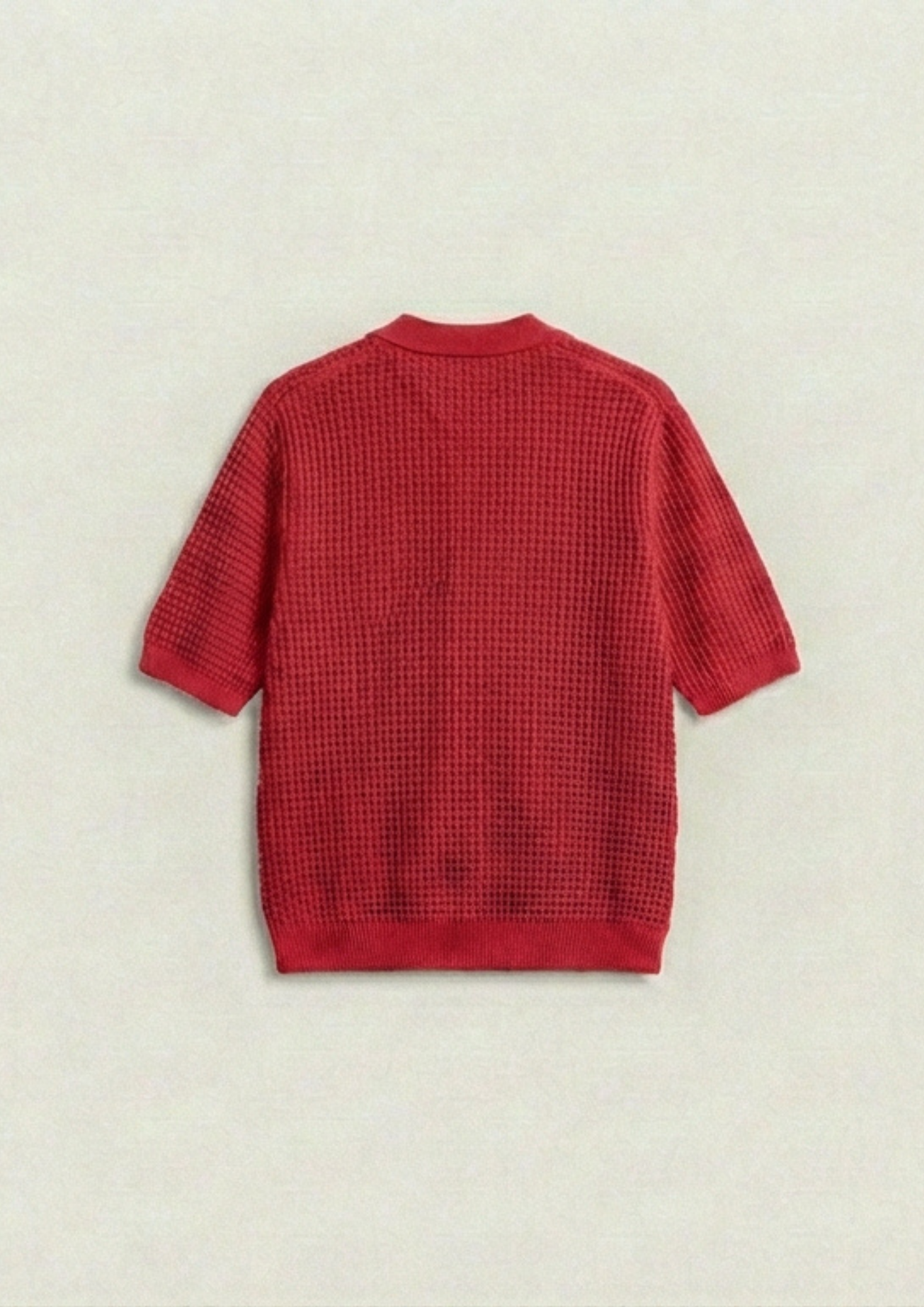 2 Piece Waffle Knit Polo T-Shirt (Navy Blue – Red)