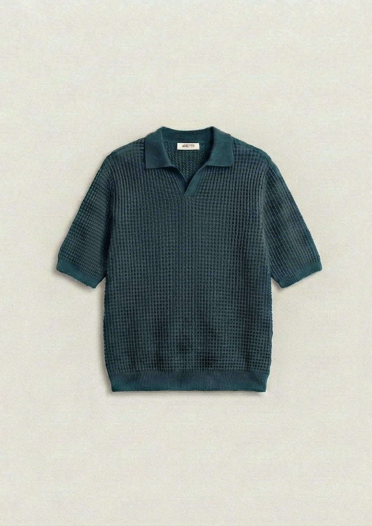 2 Piece Waffle Knit Polo T-Shirt (Black – Dark Teal)
