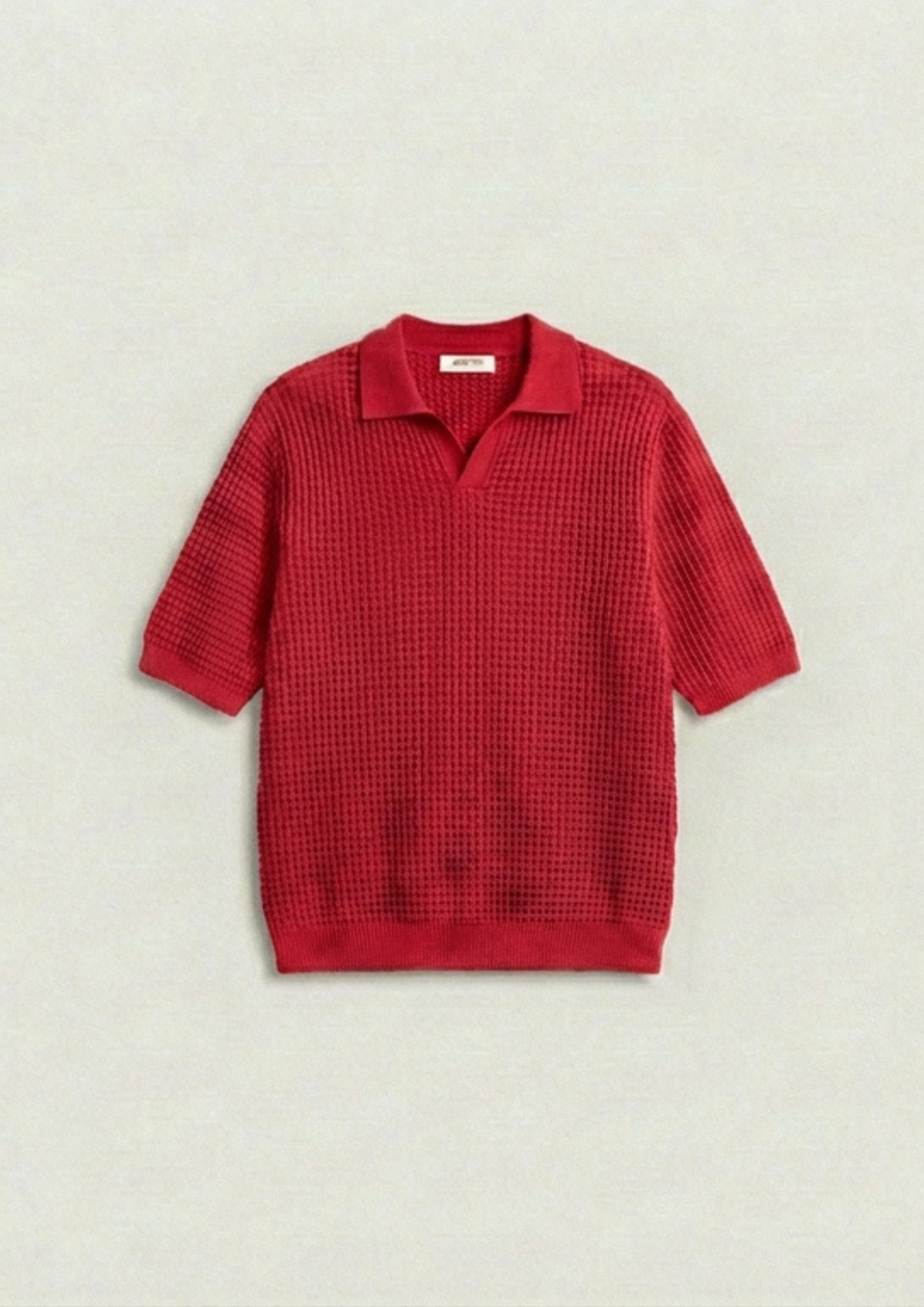 2 Piece Waffle Knit Polo T-Shirt (Brown – Red)