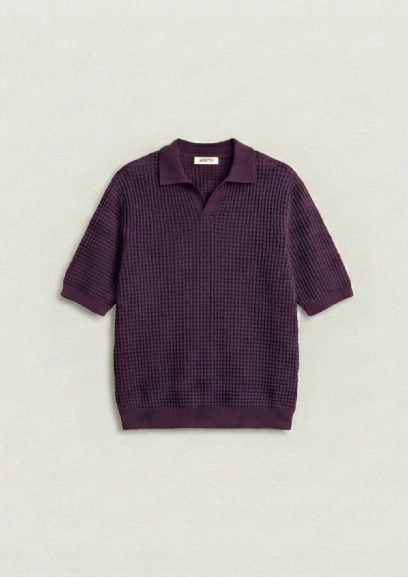 Waffle Knit Polo T-Shirt - Midnight Plum