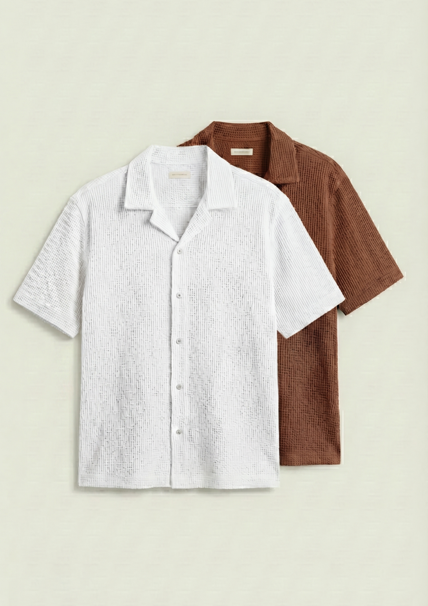 Pack Of 2 Waffle Knit Cuben Collar Shirt - (White - Rust)