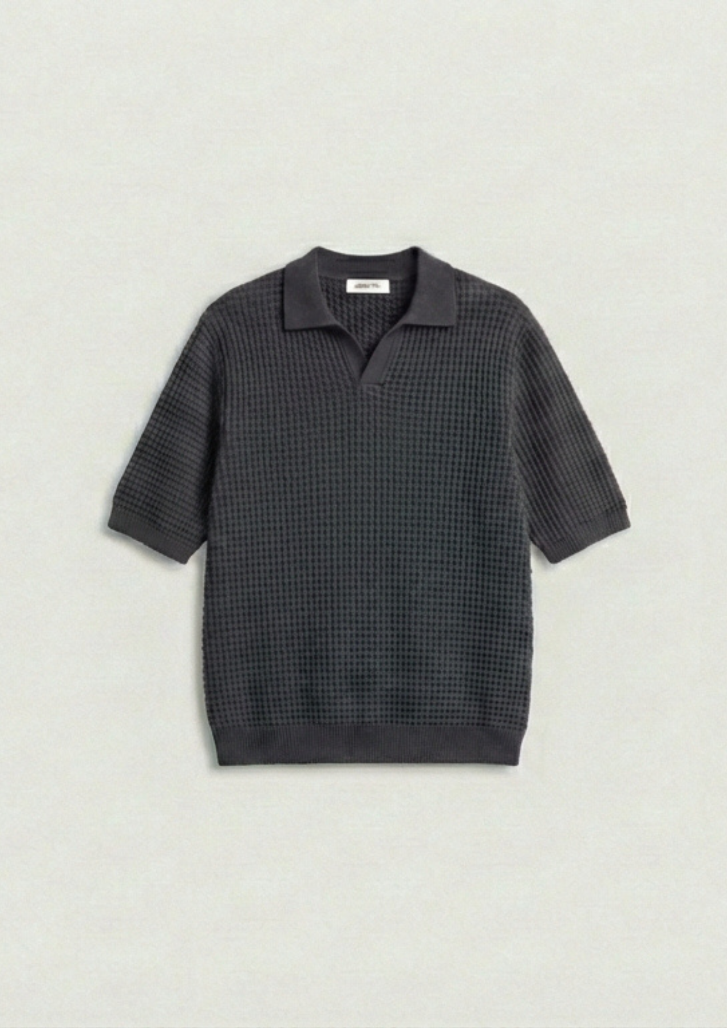 2 Piece Waffle Knit Polo T-Shirt (White – Charcoal)