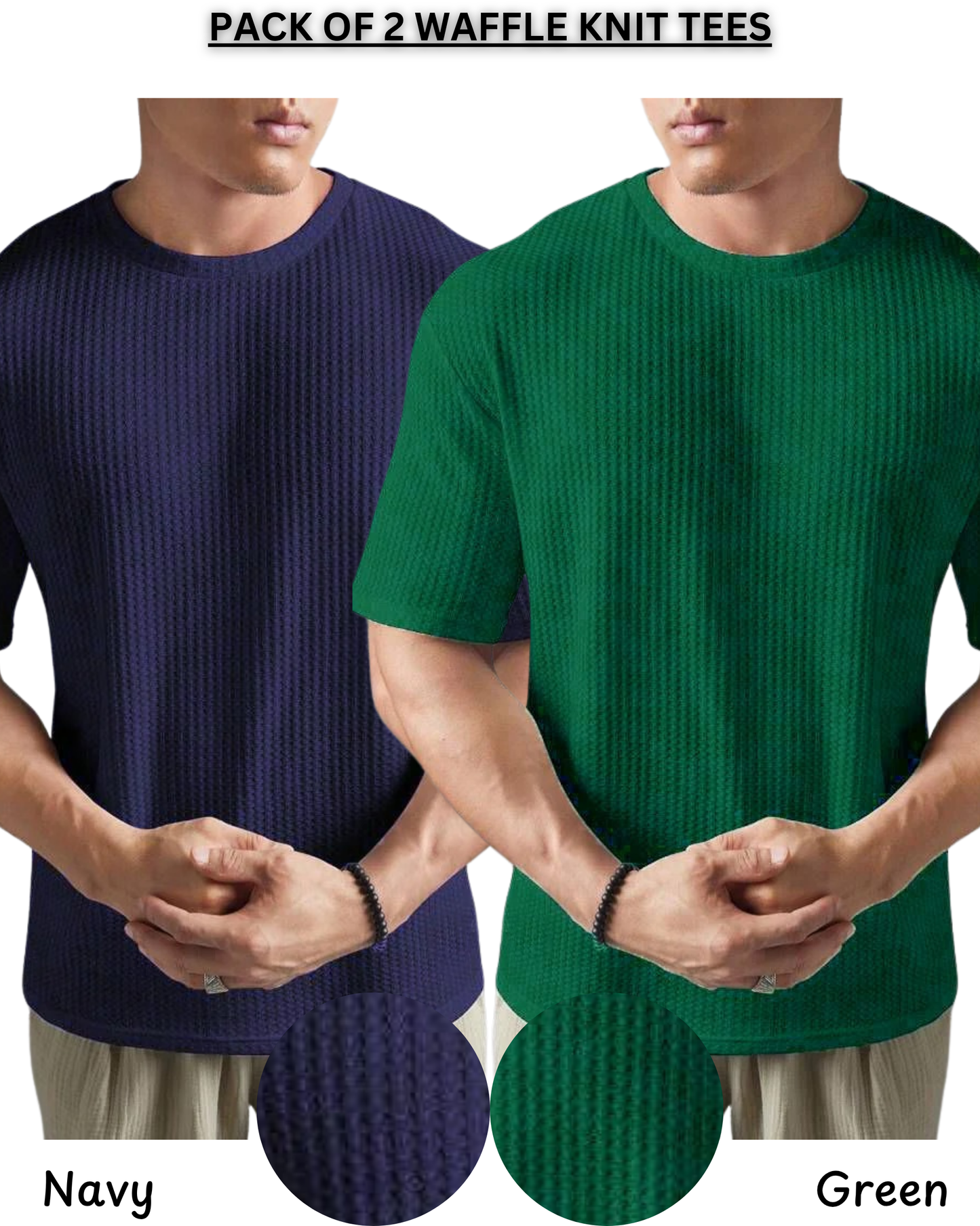Pack of 2 – Waffle Knit Tees (Navy Blue & Green)