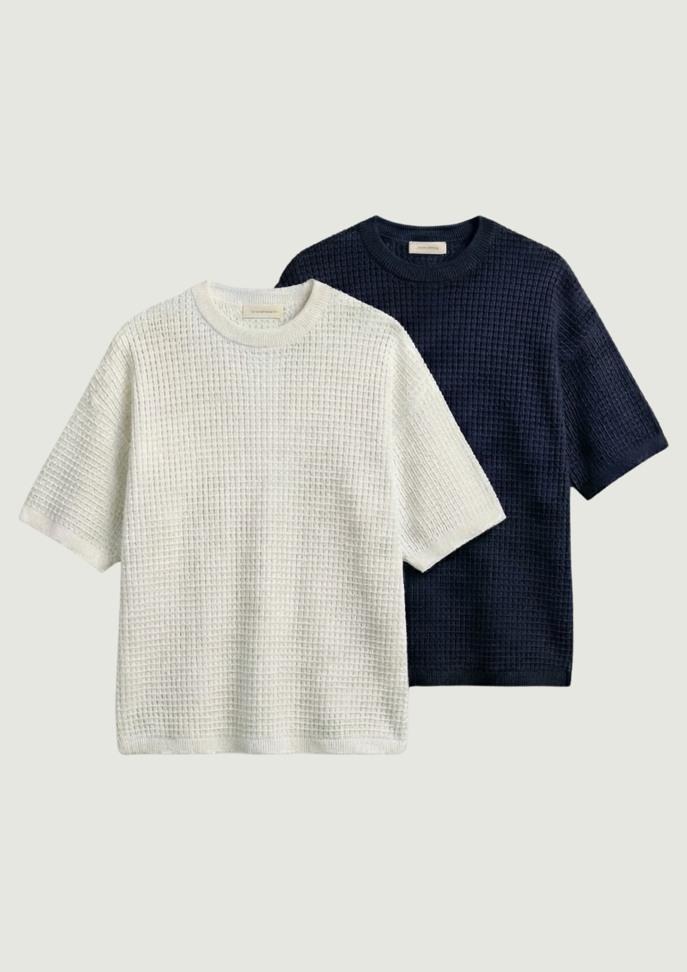 Pack of 2 – Waffle Knit Oversized Tees - (White - Navy Blue)