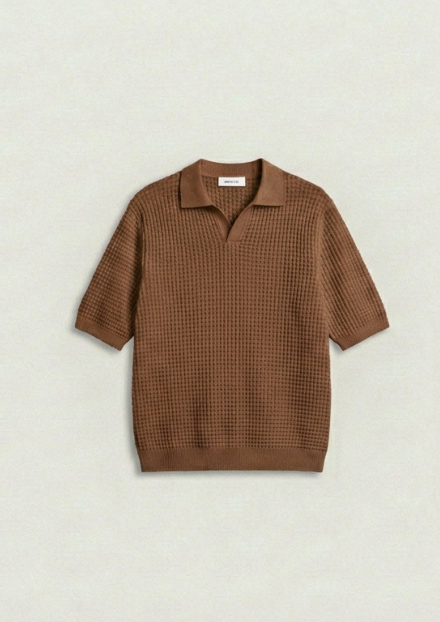 2 Piece Waffle Knit Polo T-Shirt (Brown – Light Blue)