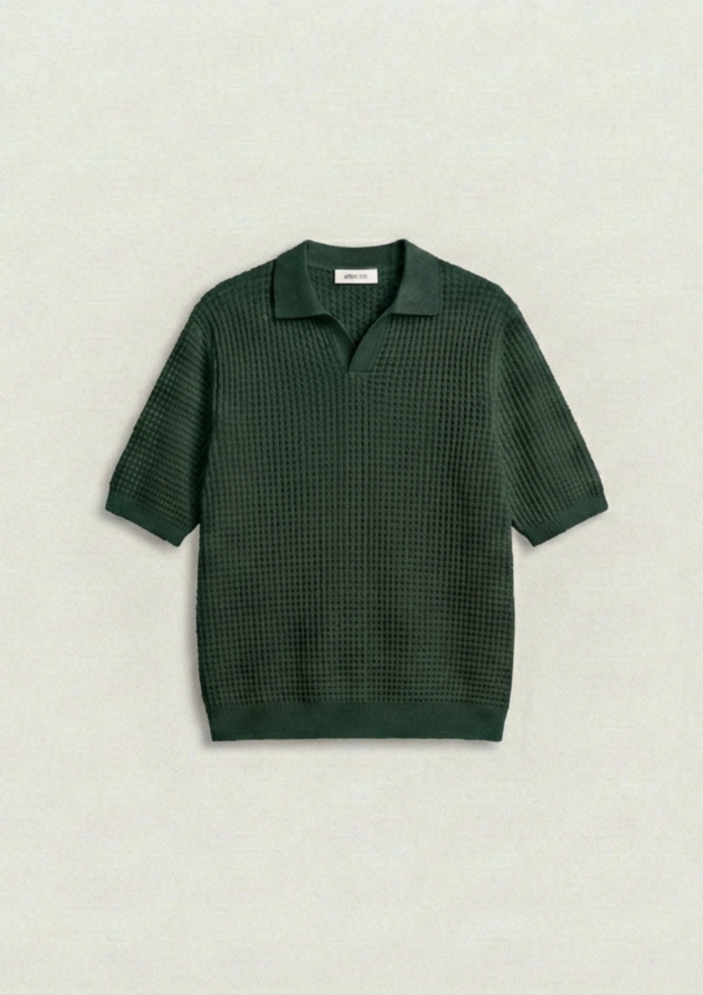 2 Piece Waffle Knit Polo T-Shirt (Cream – Forest Green)