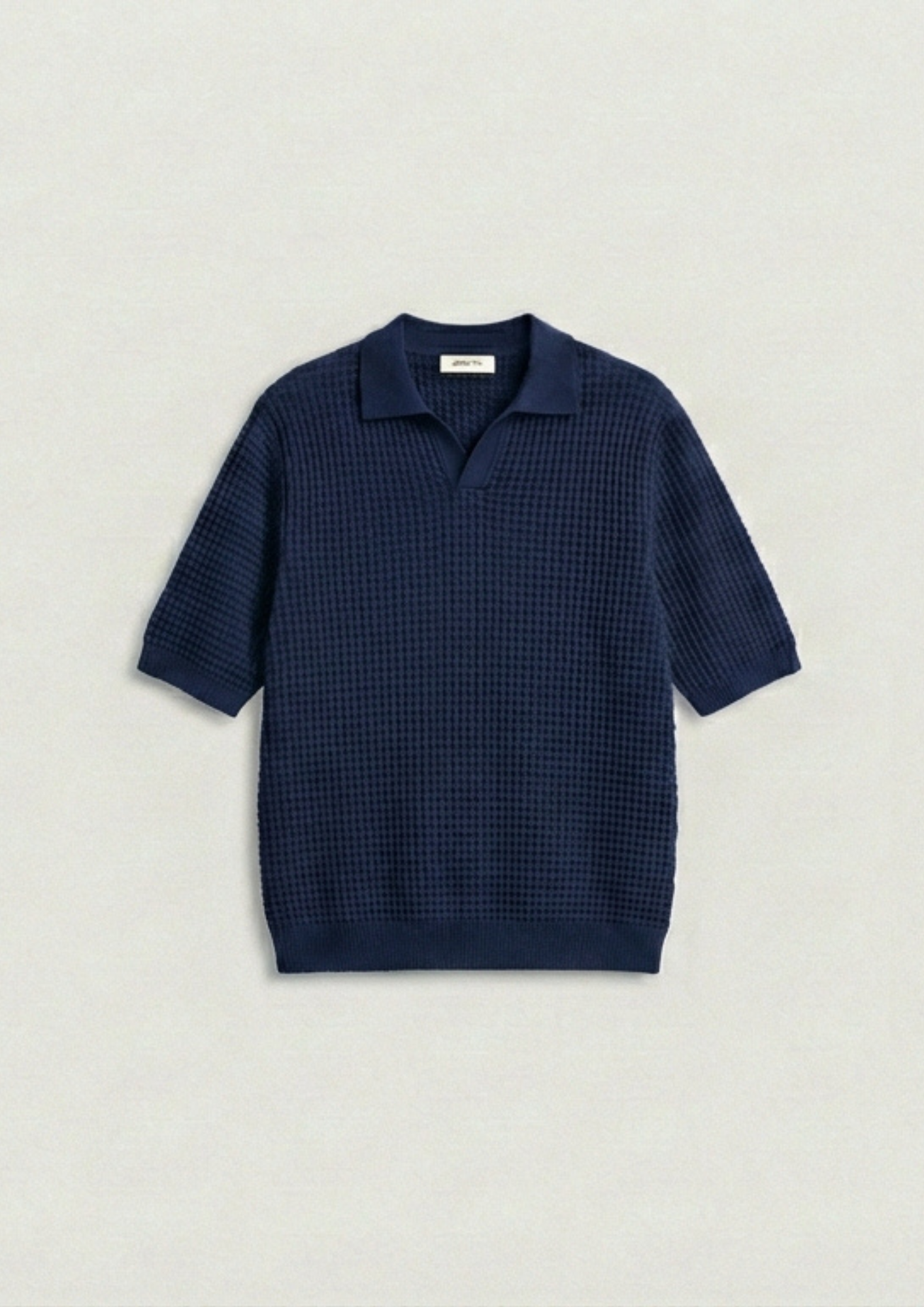 Waffle Knit Polo T-Shirt - Navy