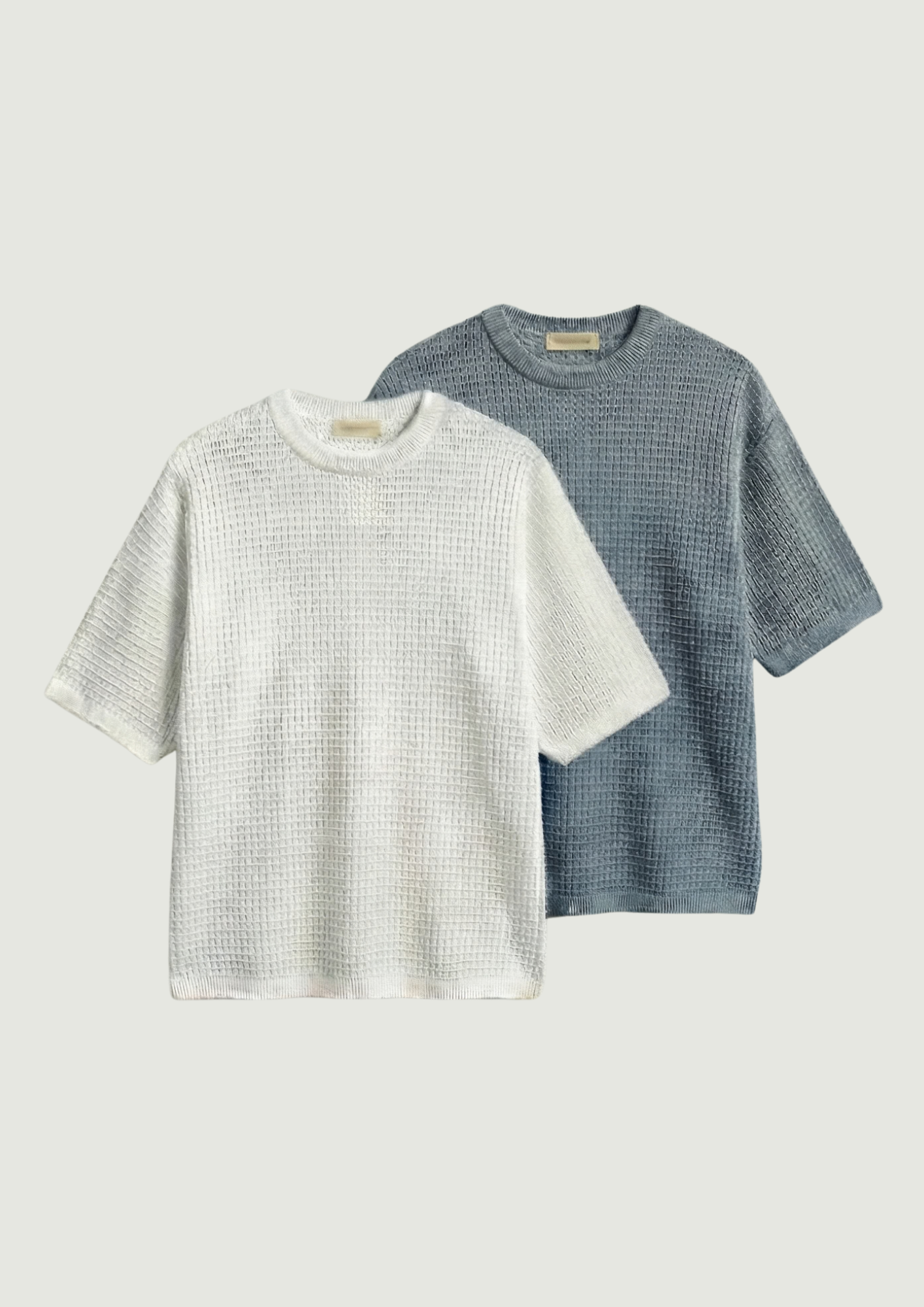 Pack of 2 – Waffle Knit Oversized Tees - (White – Steel Gray)