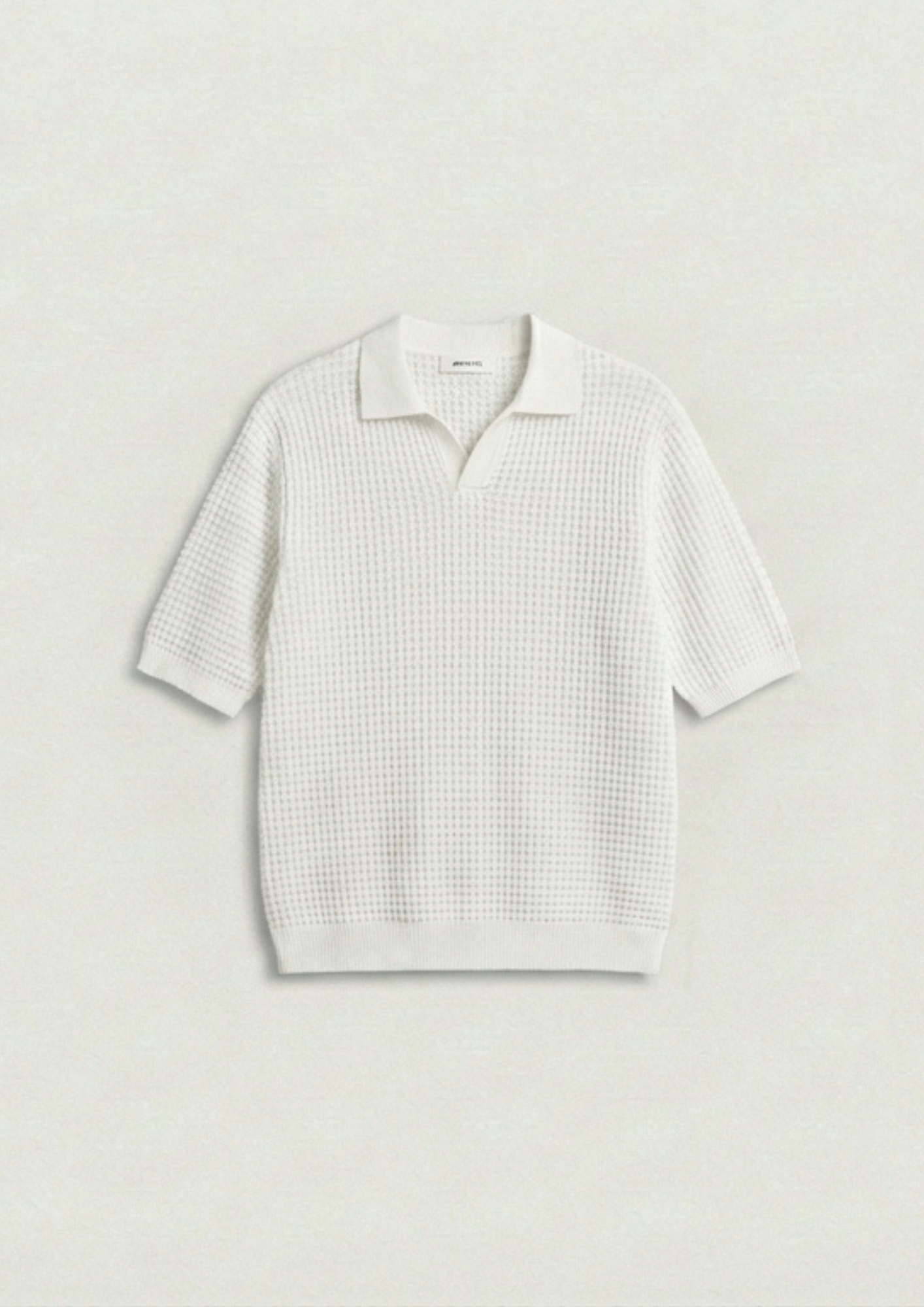 2 Piece Waffle Knit Polo T-Shirt (White – Cream)