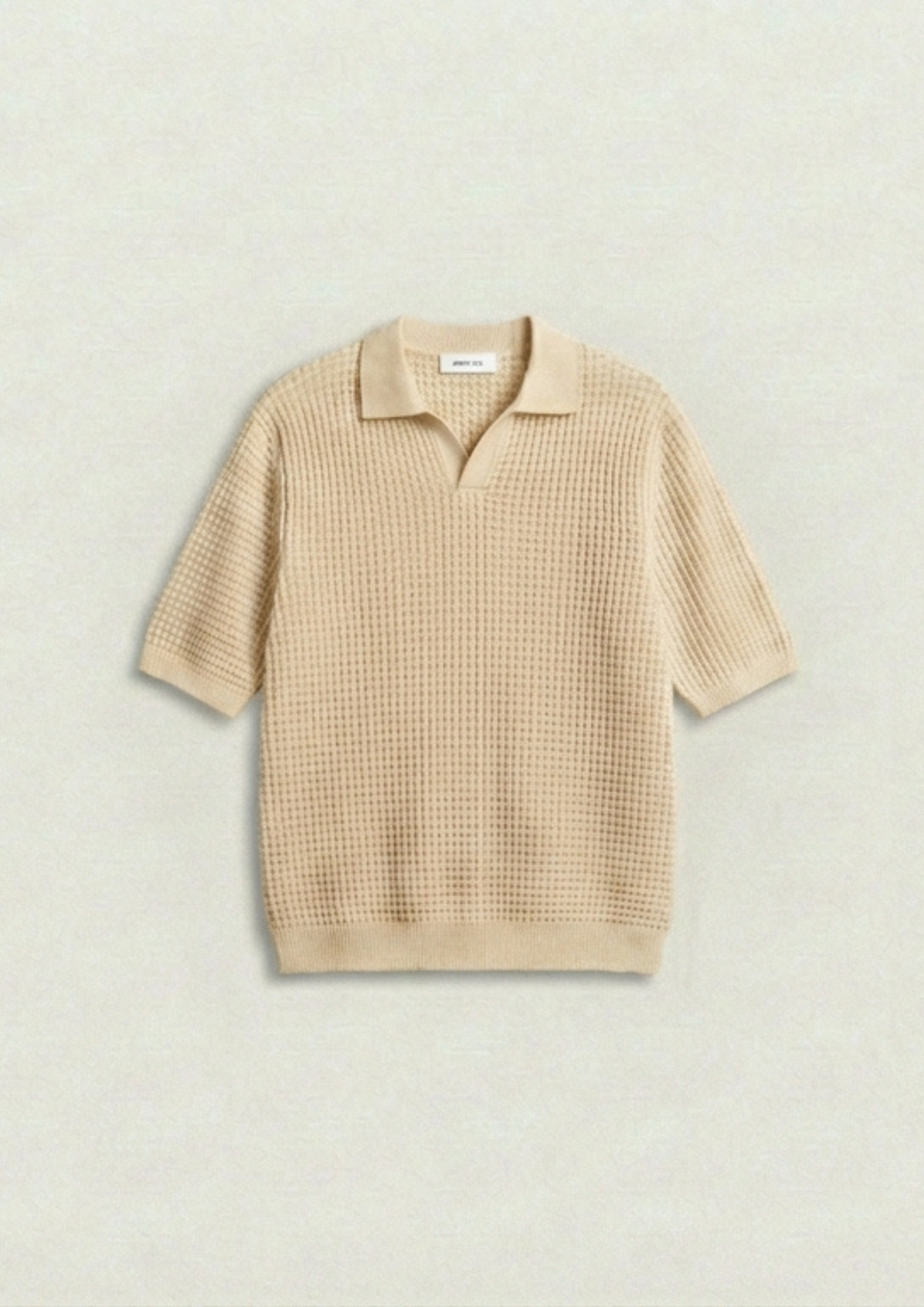 2 Piece Waffle Knit Polo T-Shirt (Black – Cream)