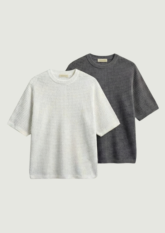 Pack of 2 – Waffle Knit Oversized Tees - (White – Charcoal)