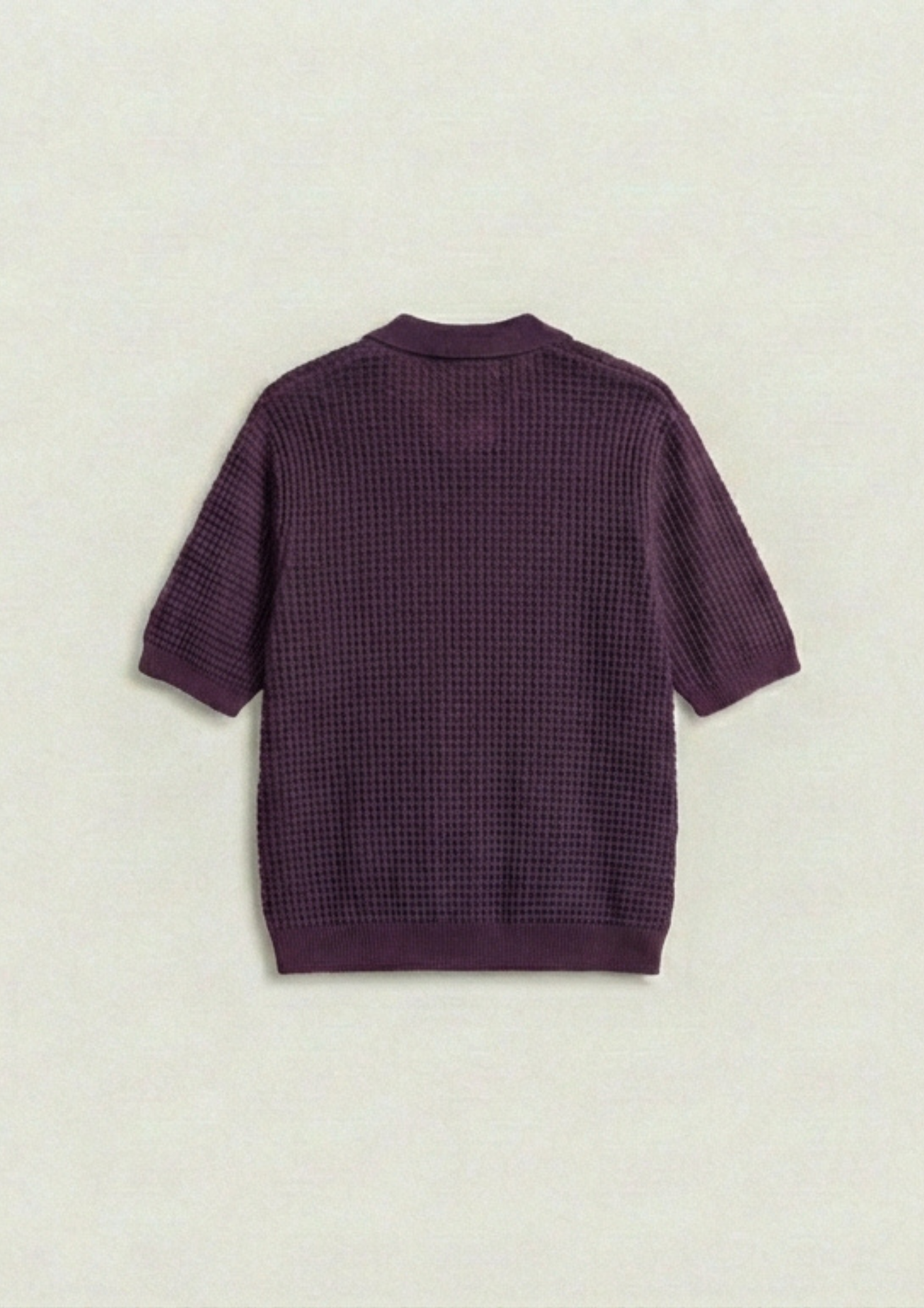 2 Piece Waffle Knit Polo T-Shirt (White – Midnight plum)