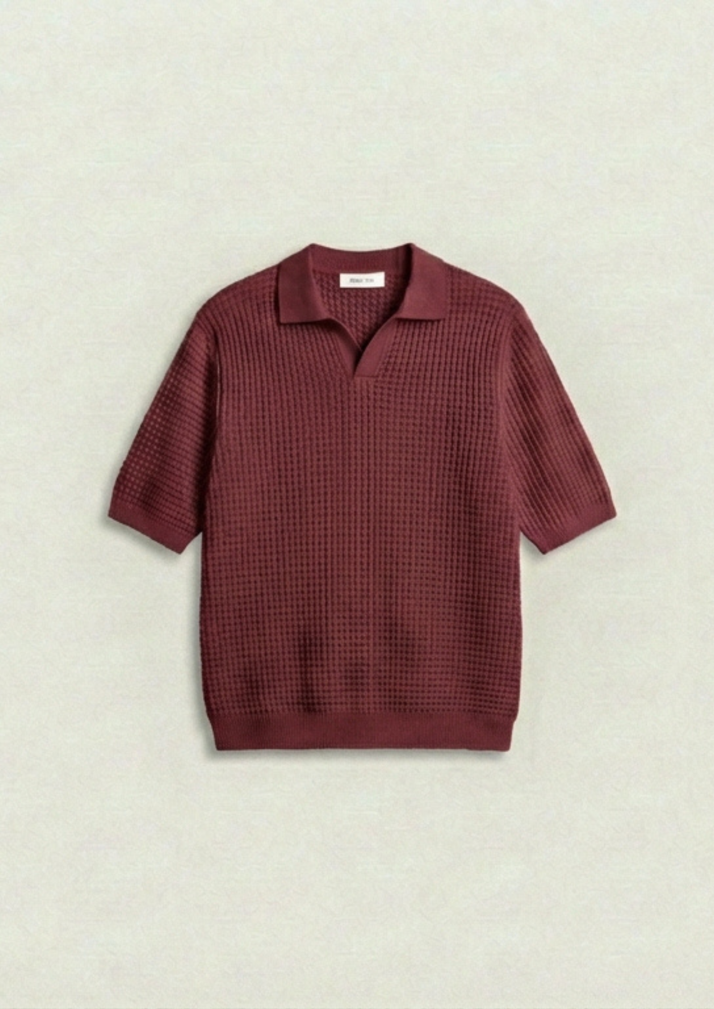 2 Piece Waffle Knit Polo T-Shirt (Brown – Maroon)