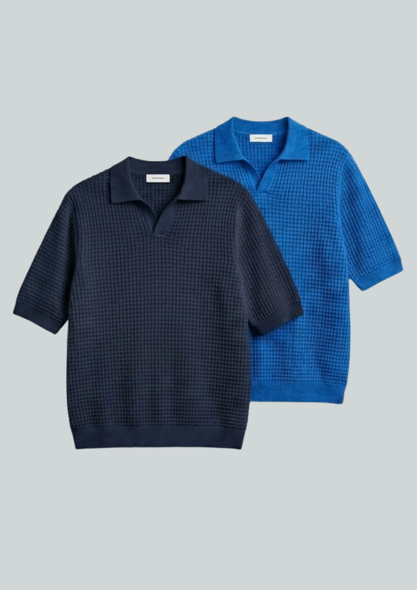 2 Piece Waffle Knit Polo T-Shirt (Navy Blue – Dodger Blue)