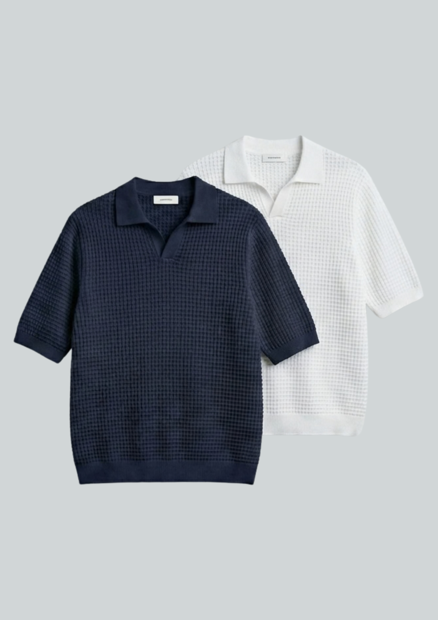 2 Piece Waffle Knit Polo T-Shirt (Navy Blue – White)