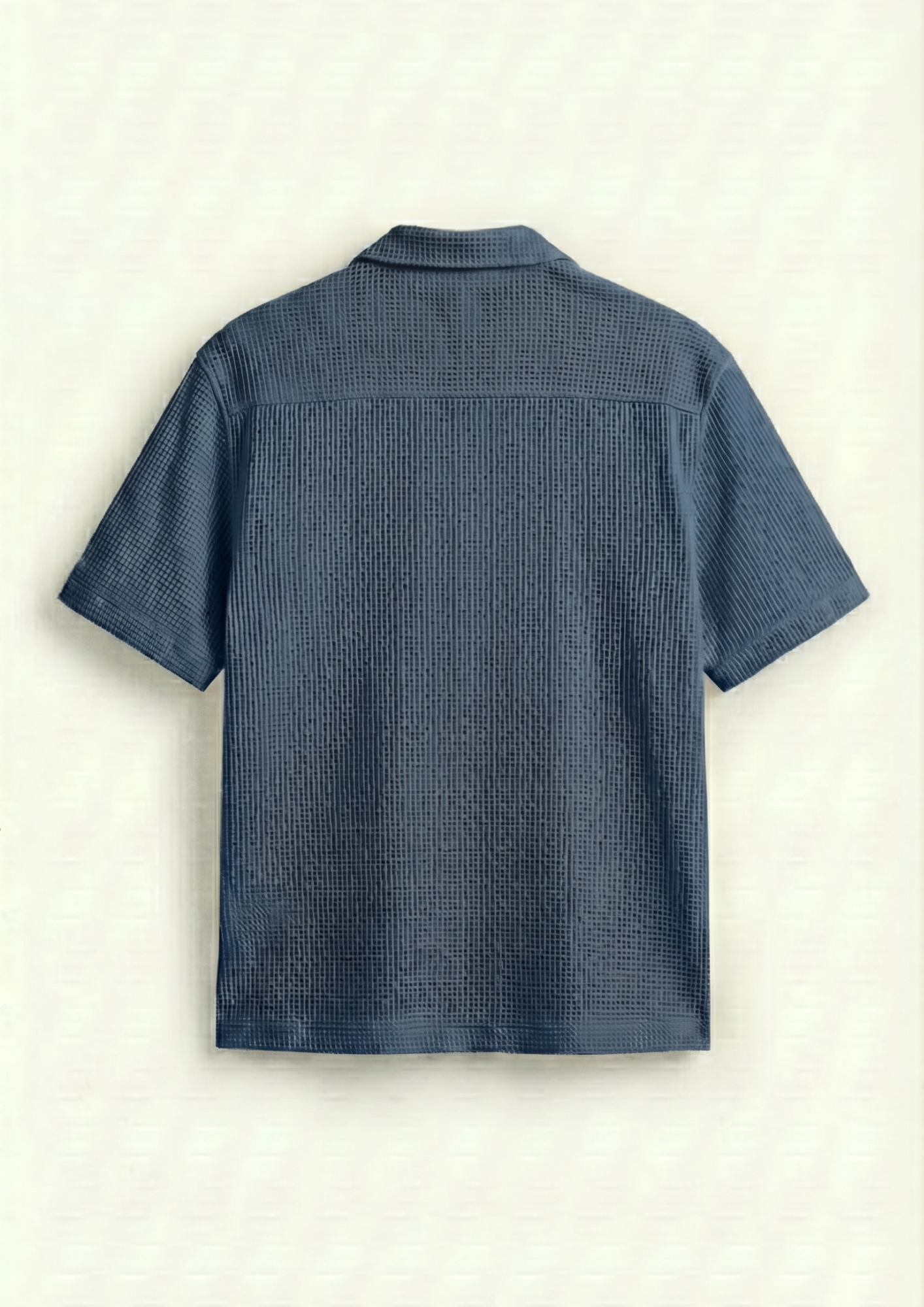 Pack Of 2 Waffle Knit Cuben Collar Shirt - (White - Steel Blue)