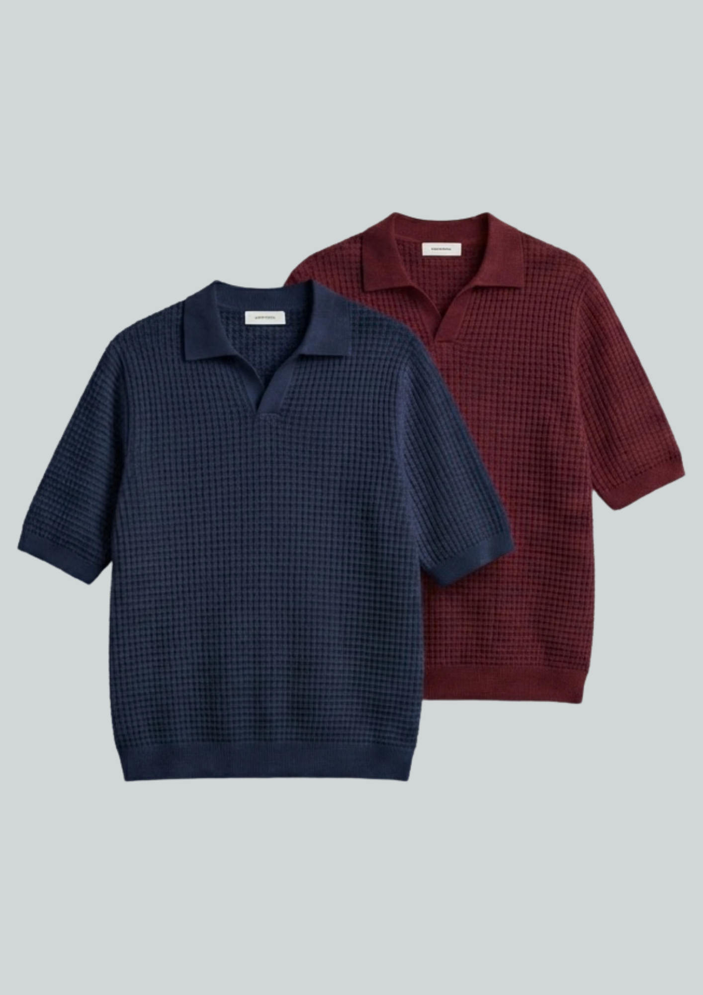 2 Piece Waffle Knit Polo T-Shirt (Navy Blue – Maroon)