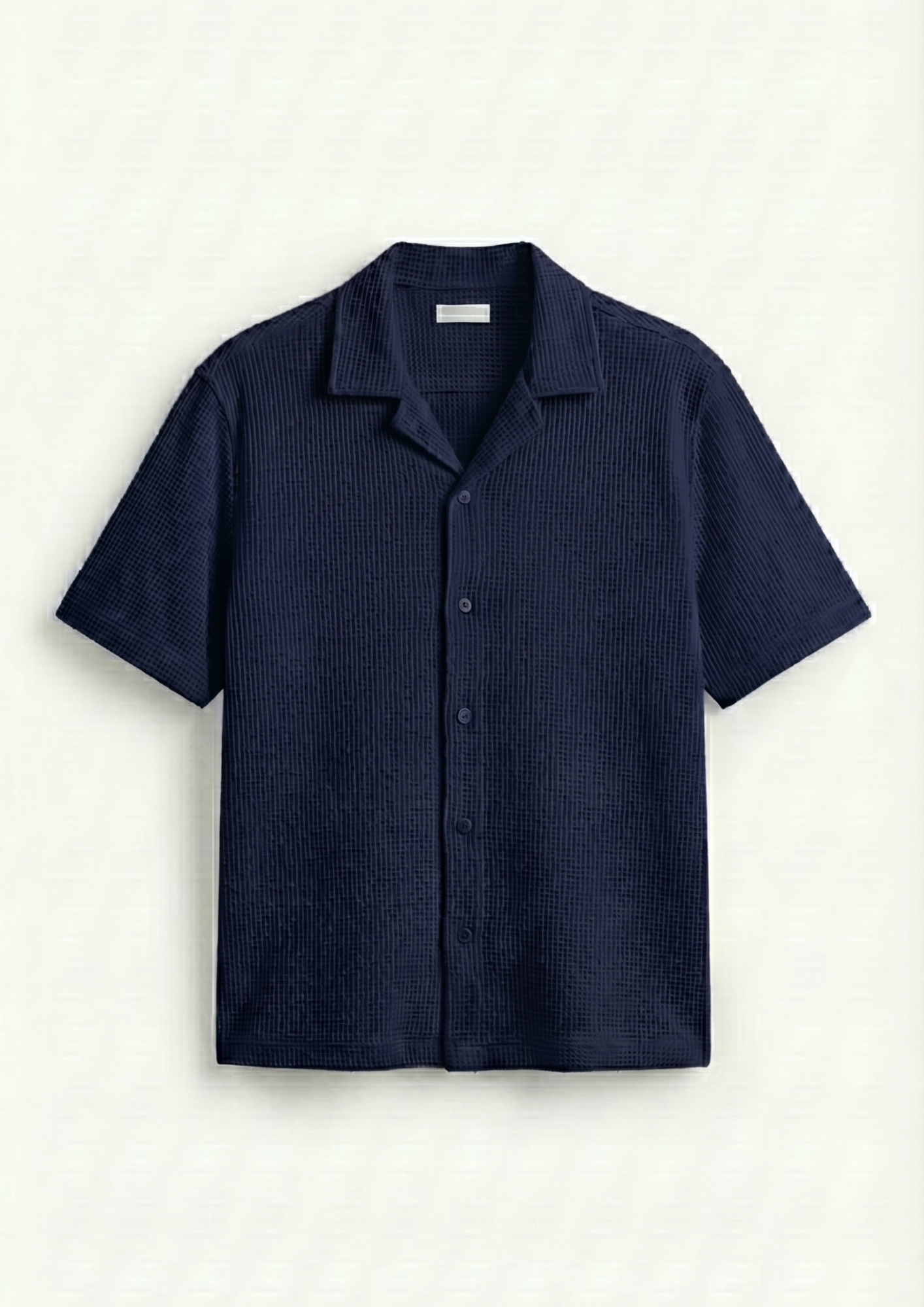 Pack Of 2 Waffle Knit Cuben Collar Shirt - (White - Navy Blue)