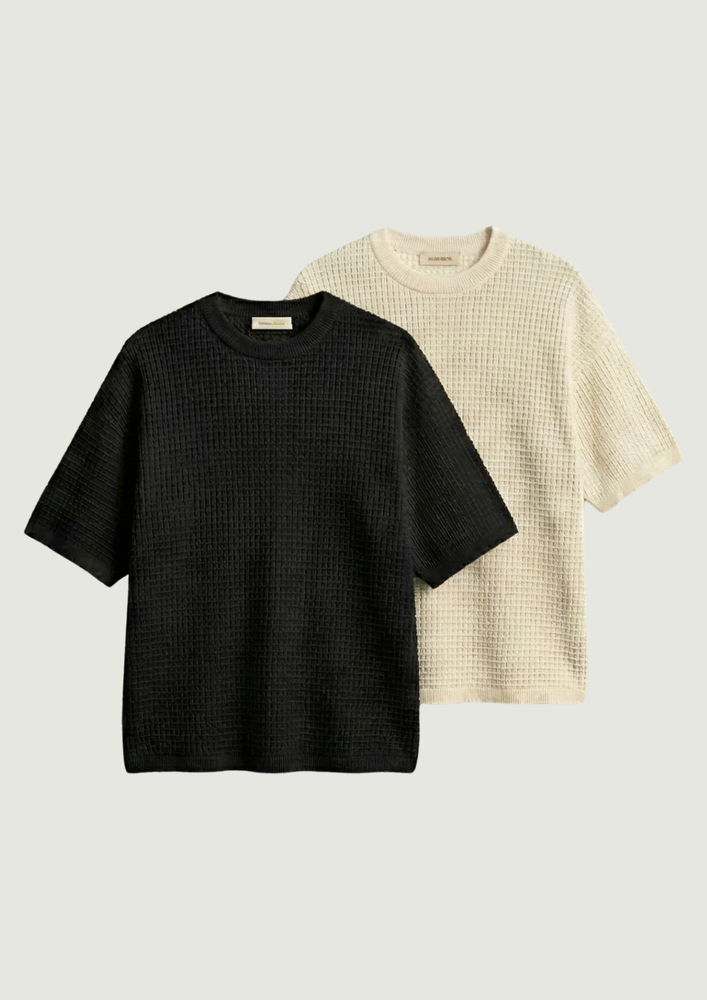 Pack of 2 – Waffle Knit Oversized Tees - (Black – Cream)