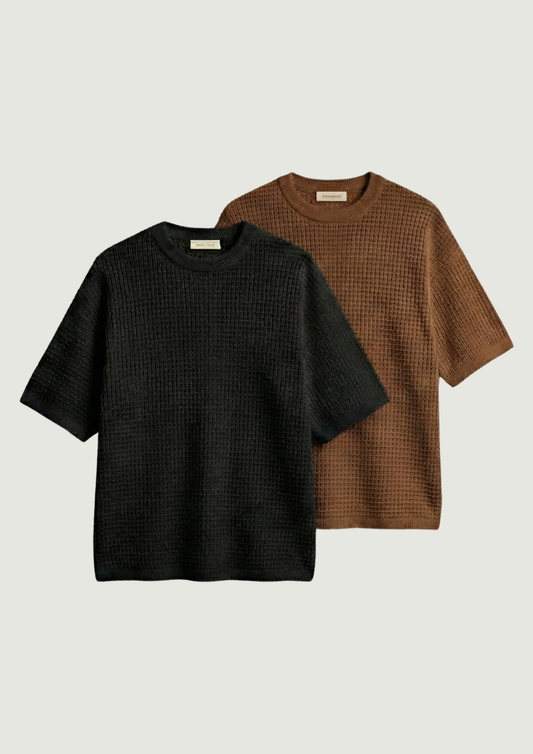 Pack of 2 – Waffle Knit Oversized Tees - (Black – Brown)