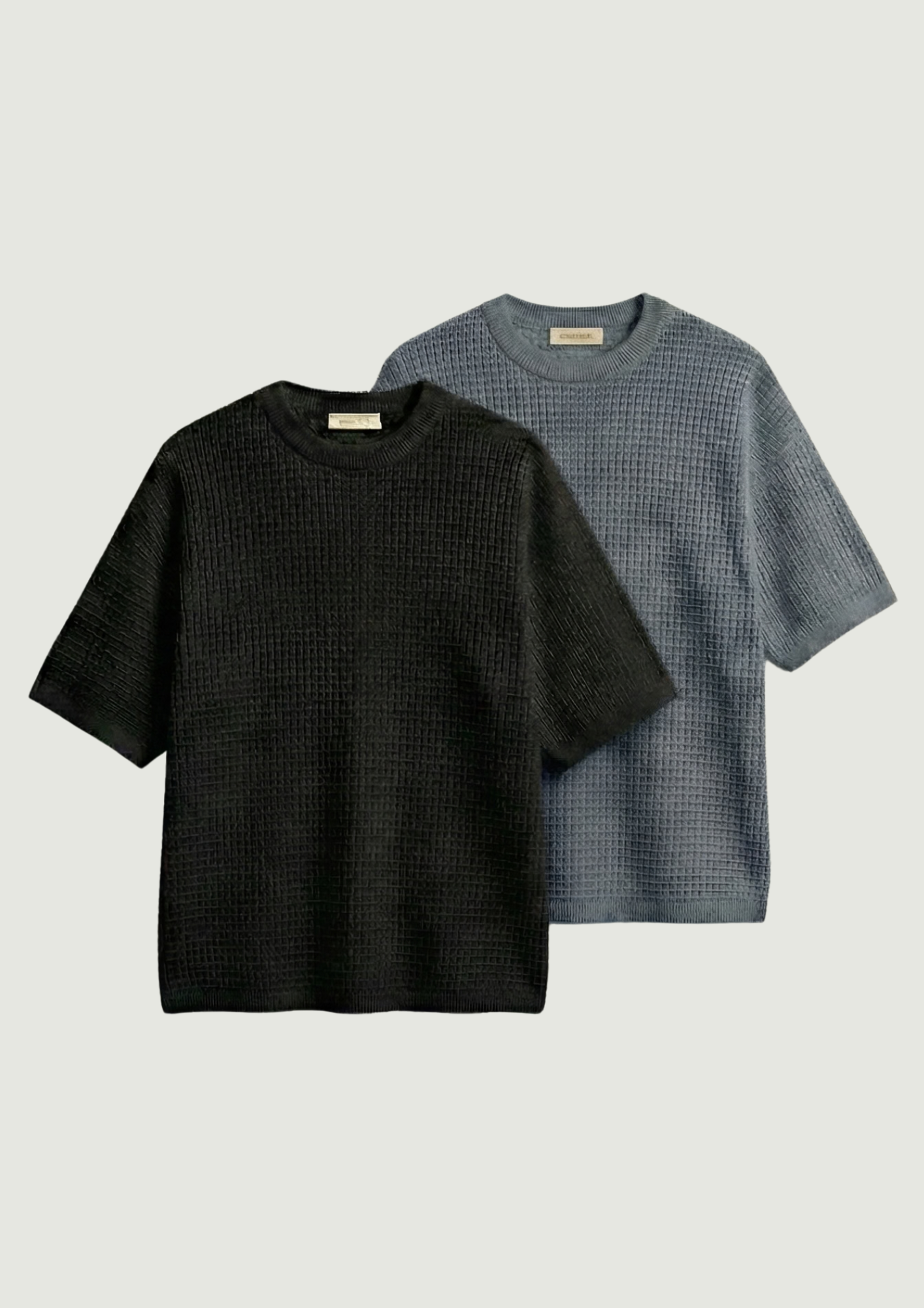 Pack of 2 – Waffle Knit Oversized Tees - (Black – Steel Gray)