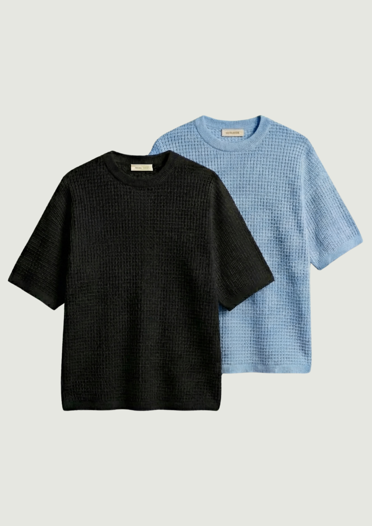 Pack of 2 – Waffle Knit Oversized Tees - (Black – Light Blue)