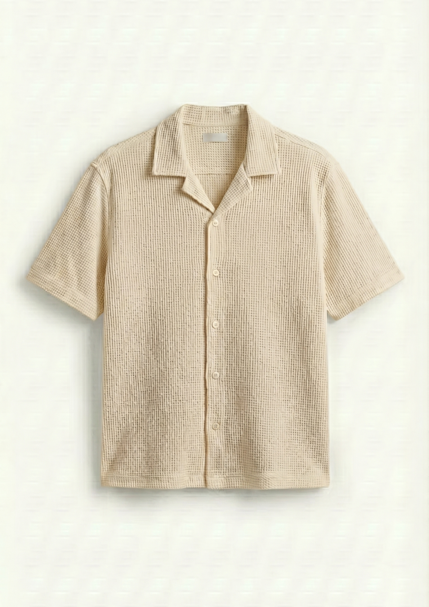 Pack Of 2 Waffle Knit Cuben Collar Shirt - (White - Cream)