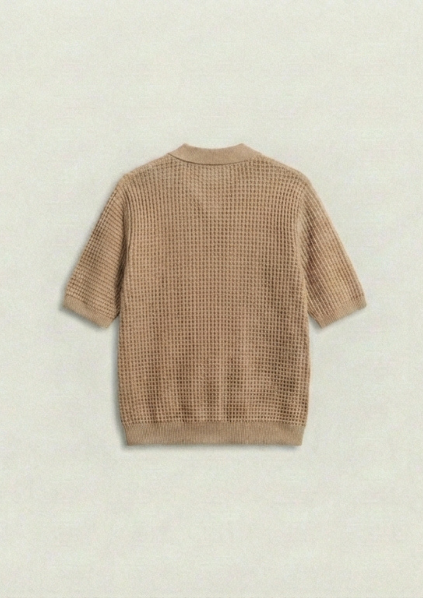 2 Piece Waffle Knit Polo T-Shirt (Black – Desert Sand)